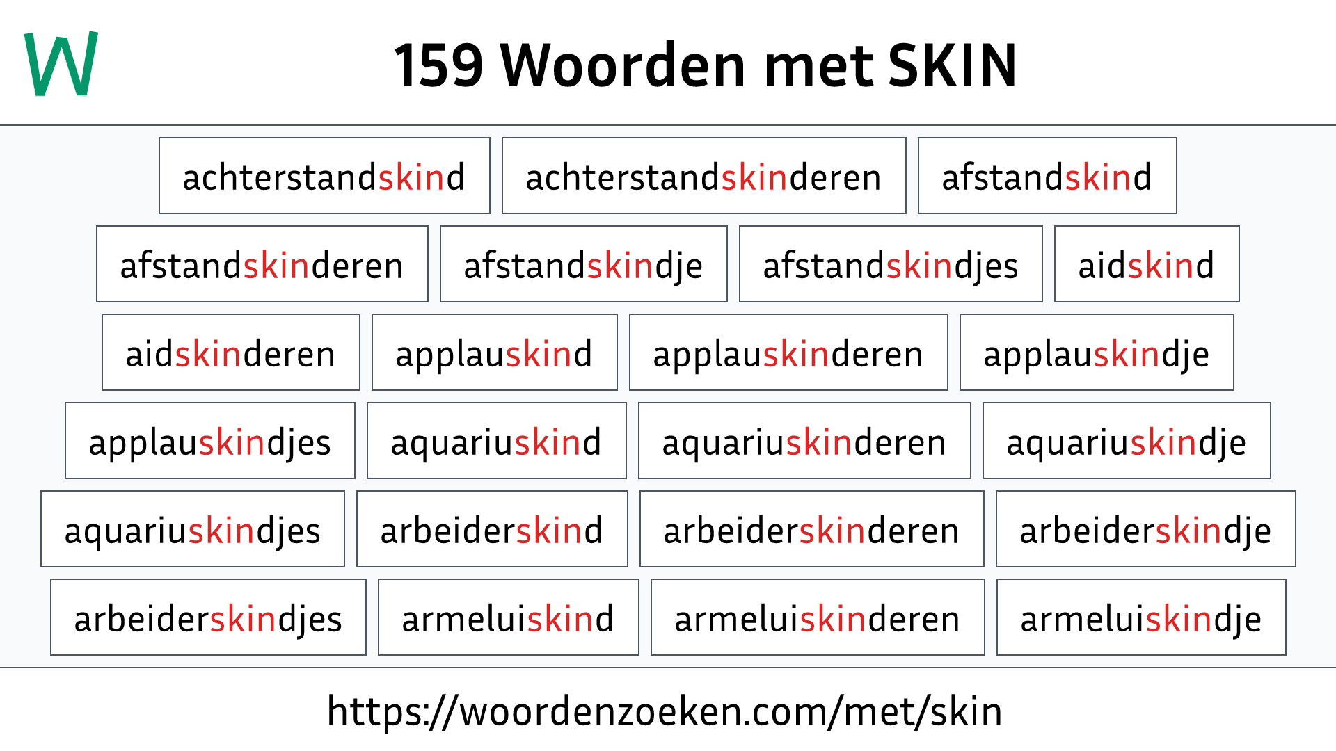 Woorden met SKIN