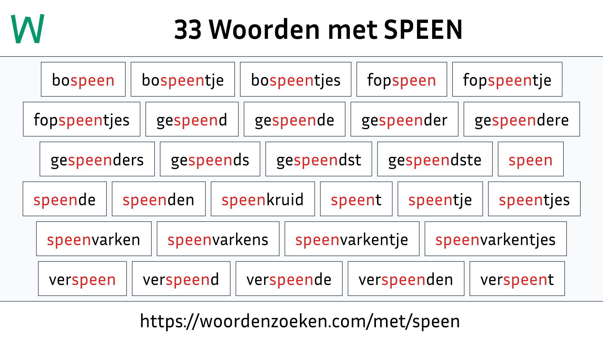 Woorden met SPEEN