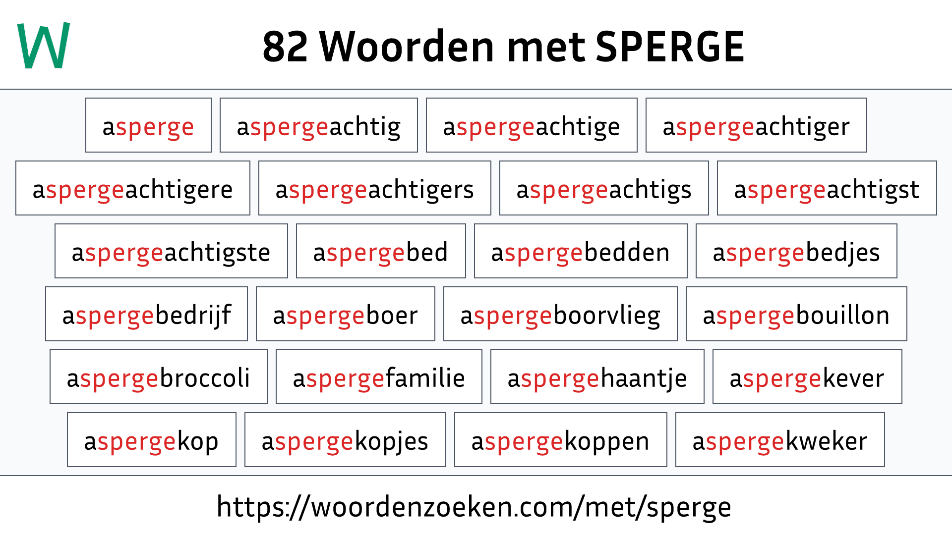 Woorden met SPERGE