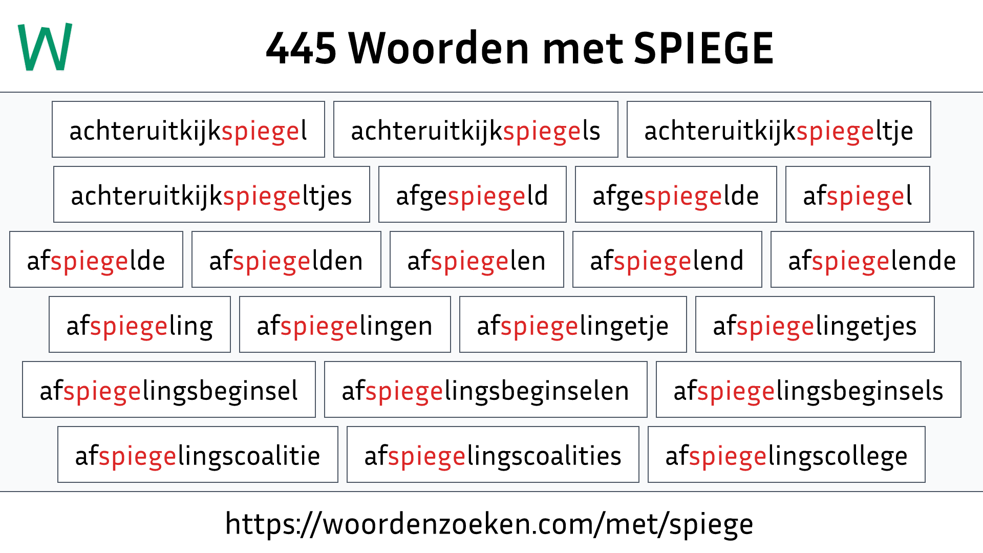 Woorden met SPIEGE