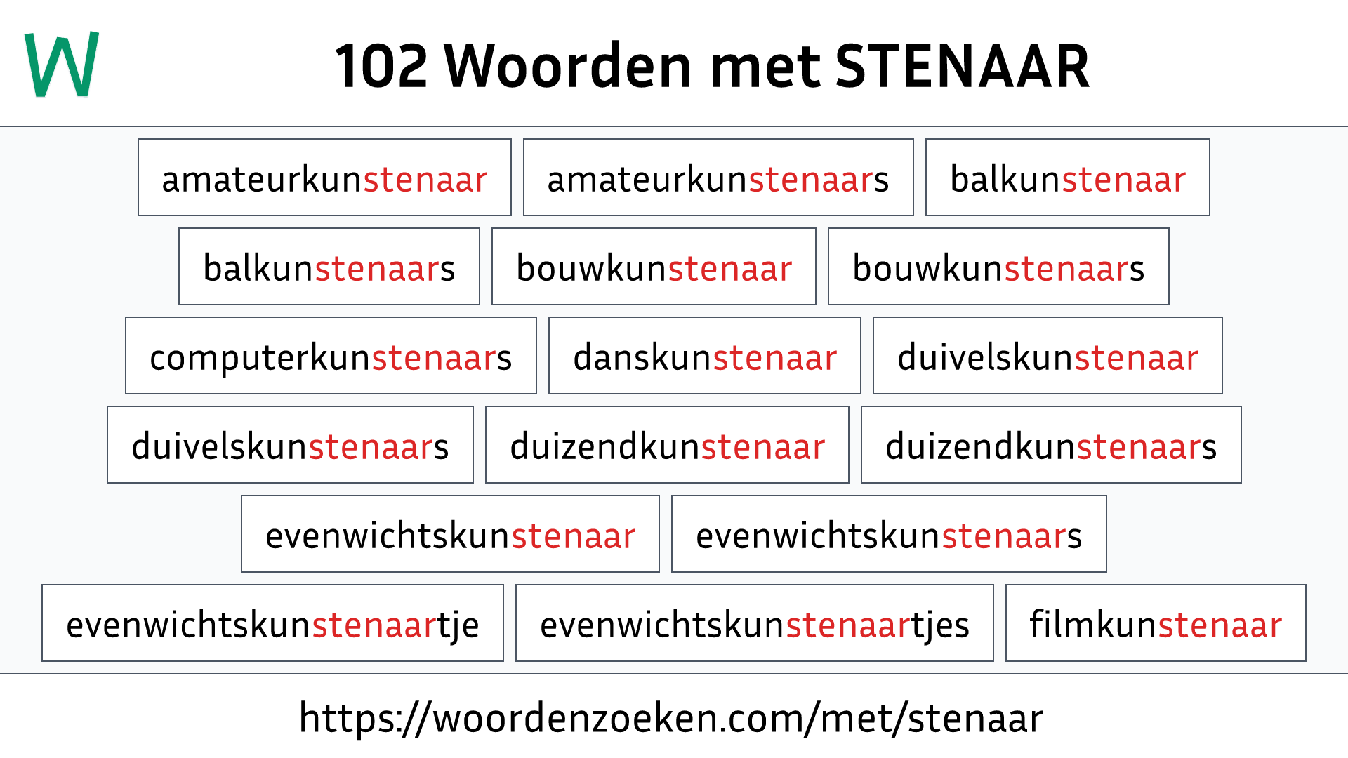 Woorden met STENAAR