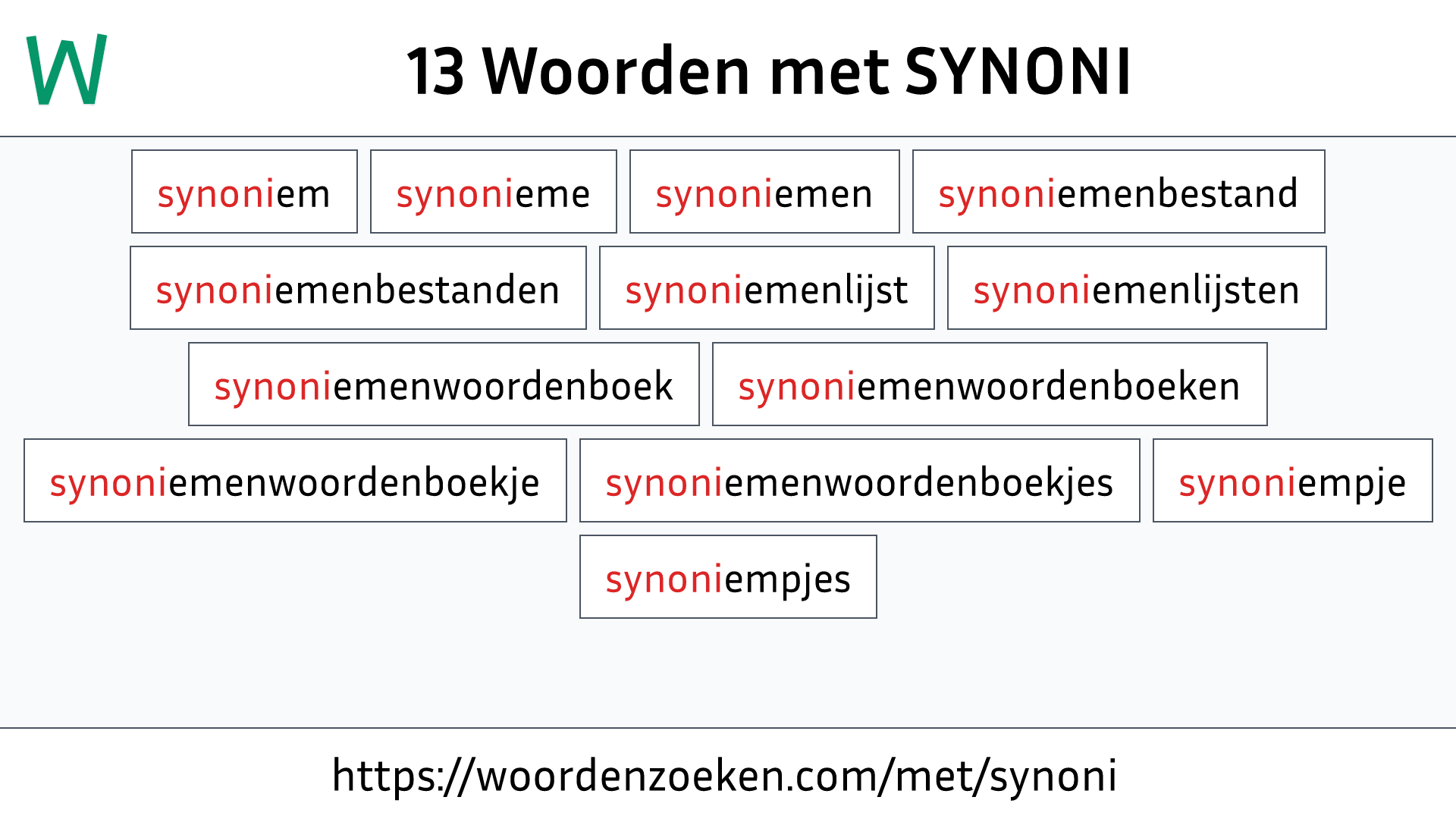 Woorden met SYNONI