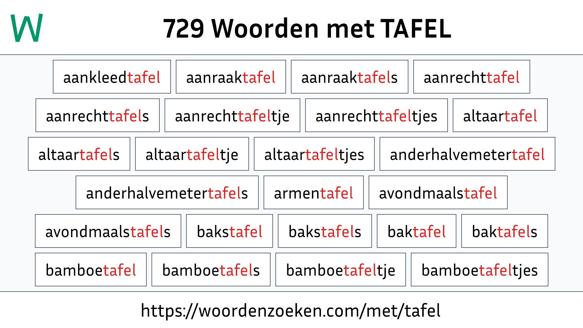 Woorden met TAFEL