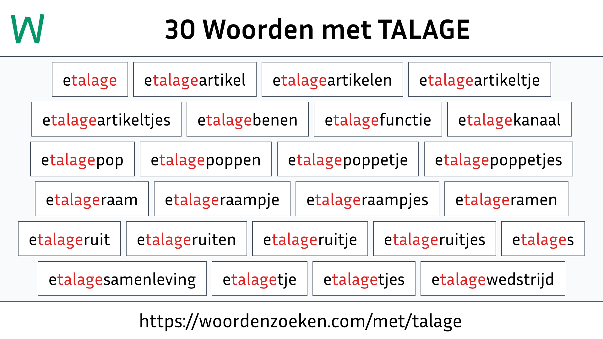 Woorden met TALAGE