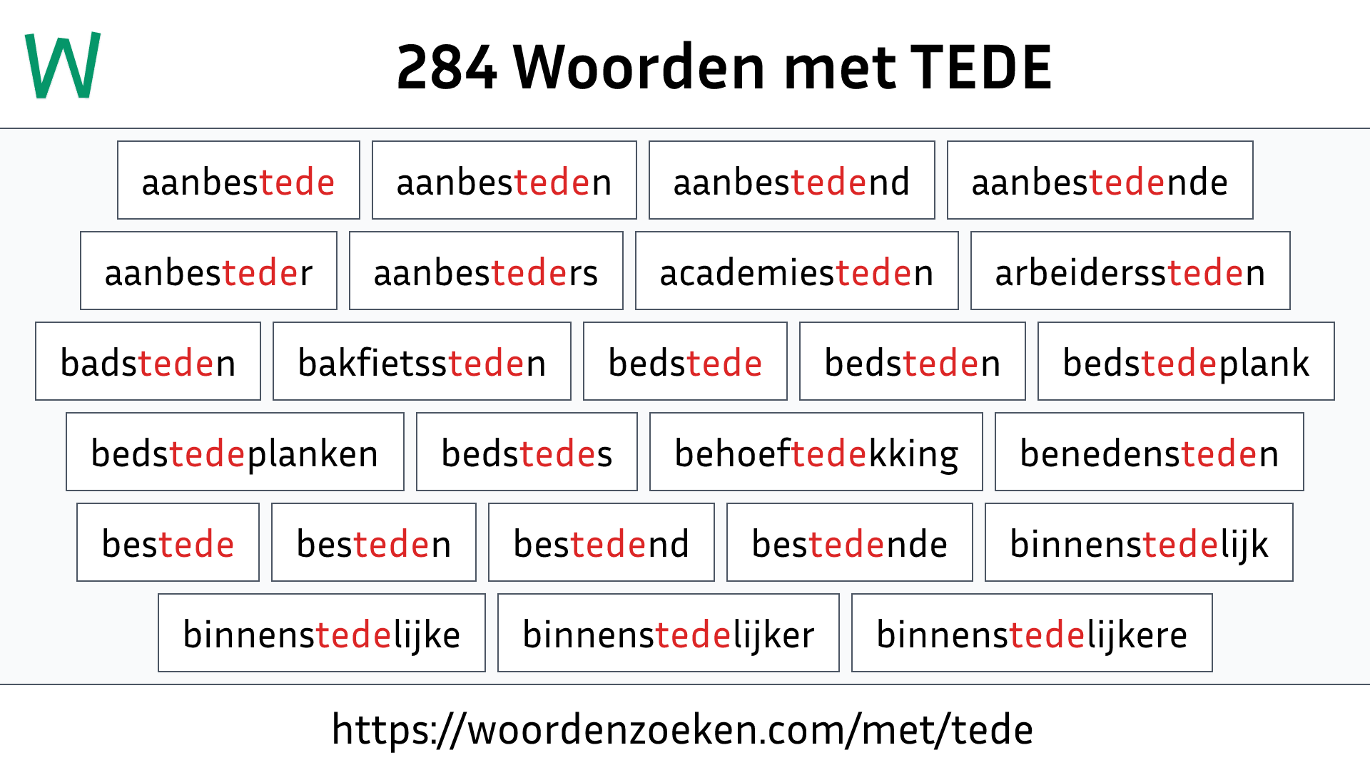 Woorden met TEDE