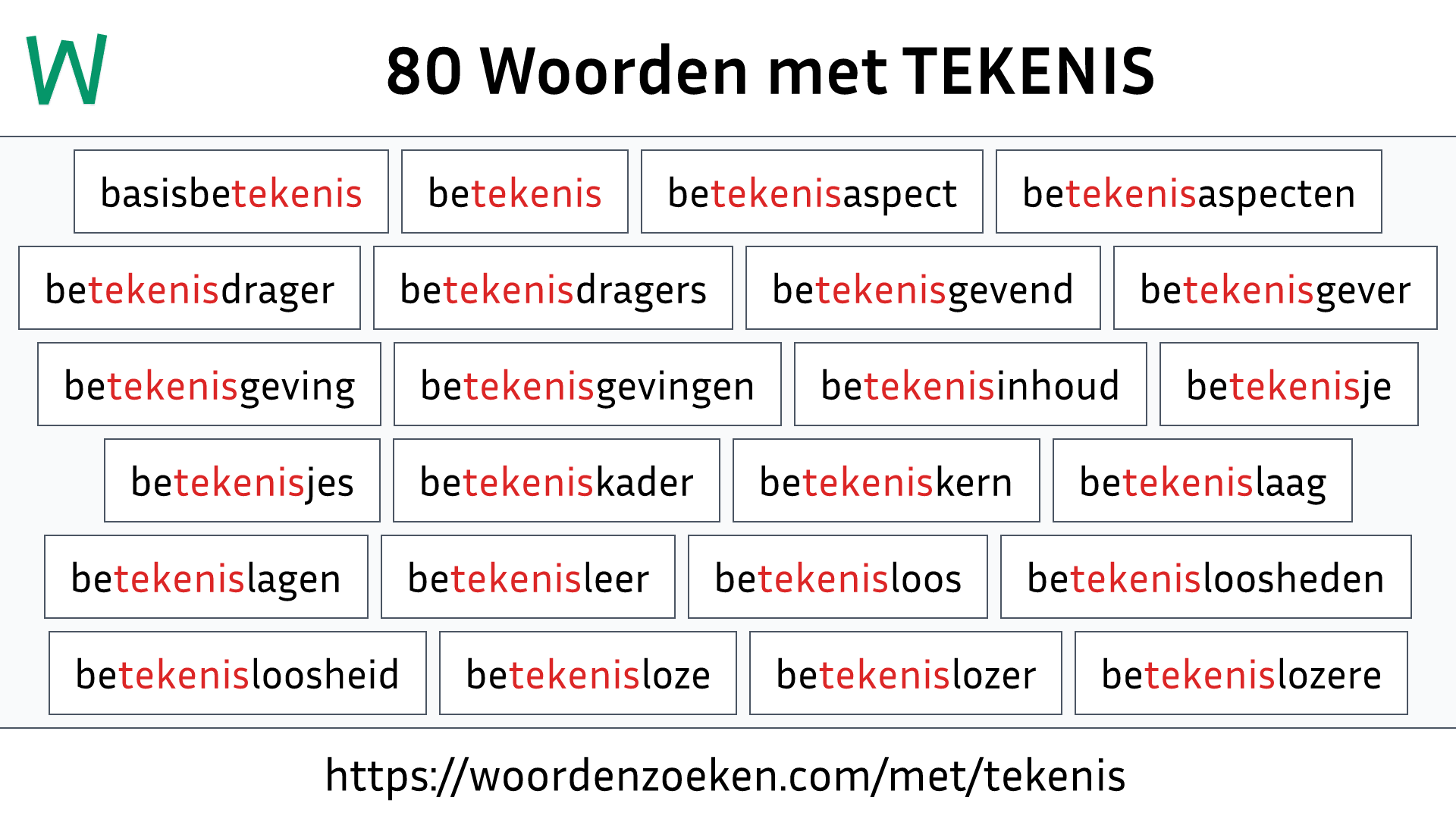 Woorden met TEKENIS