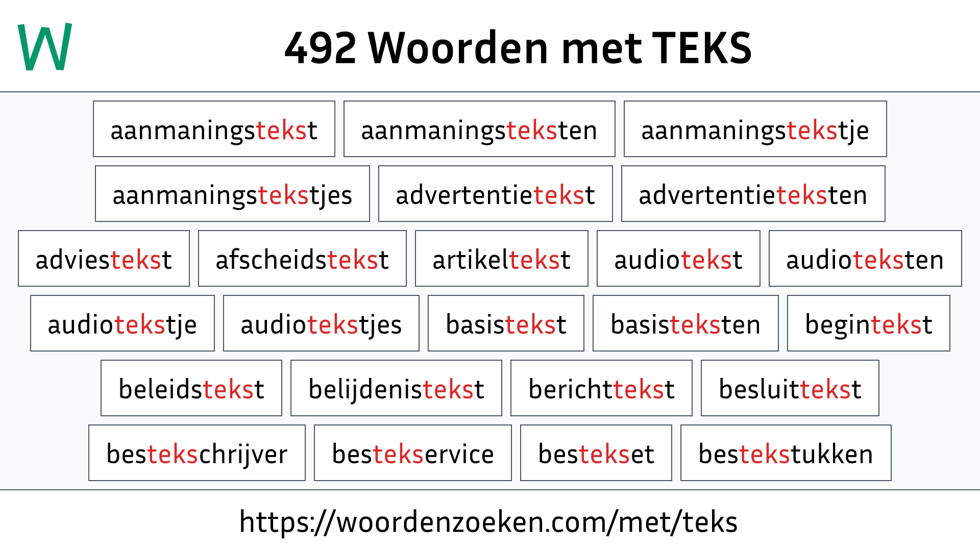 Woorden met TEKS