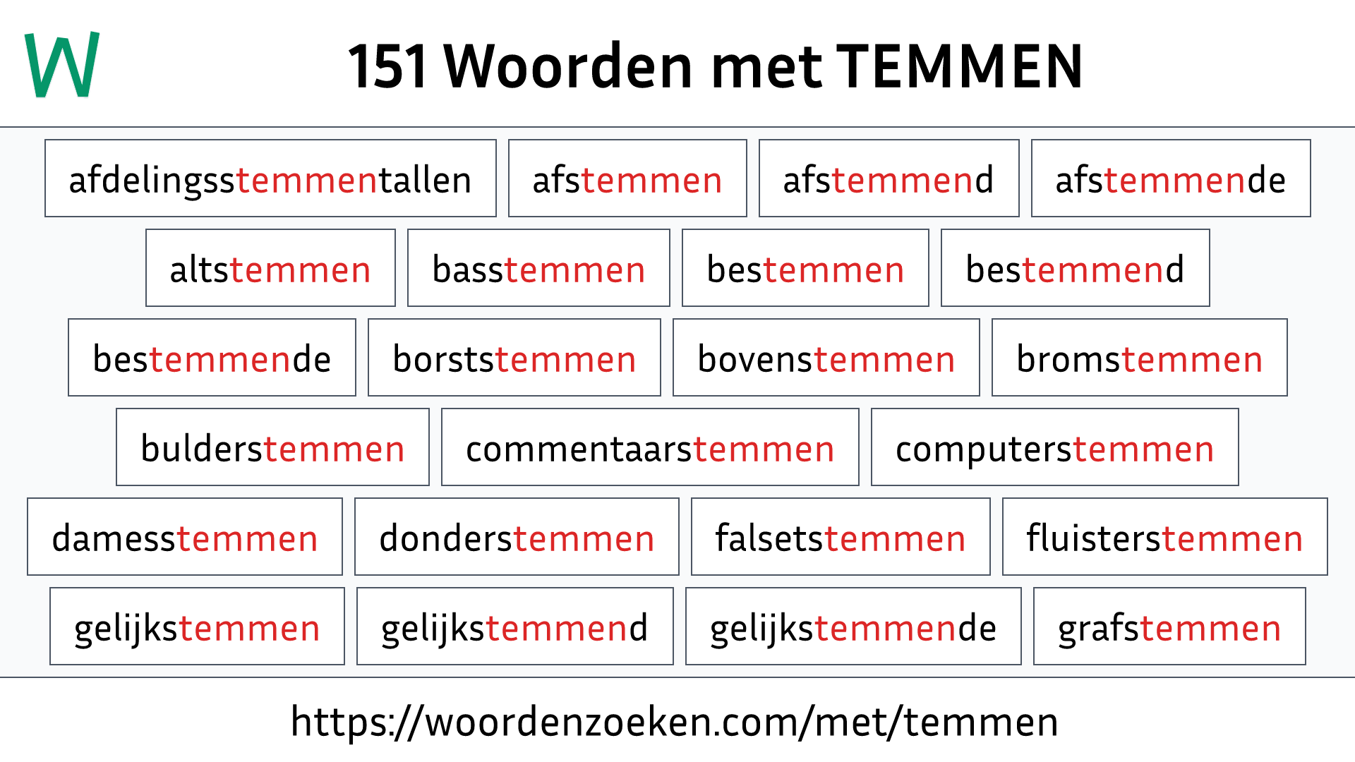 Woorden met TEMMEN