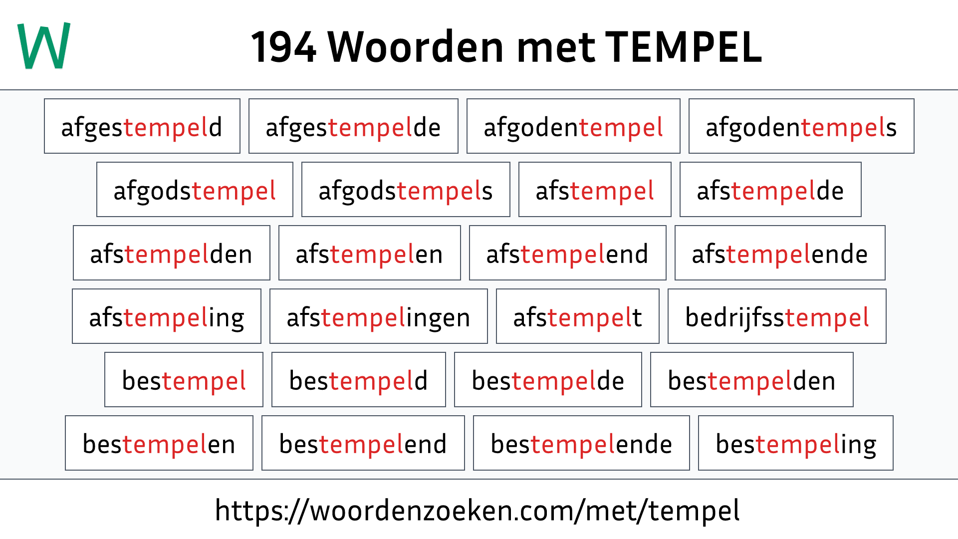 Woorden met TEMPEL