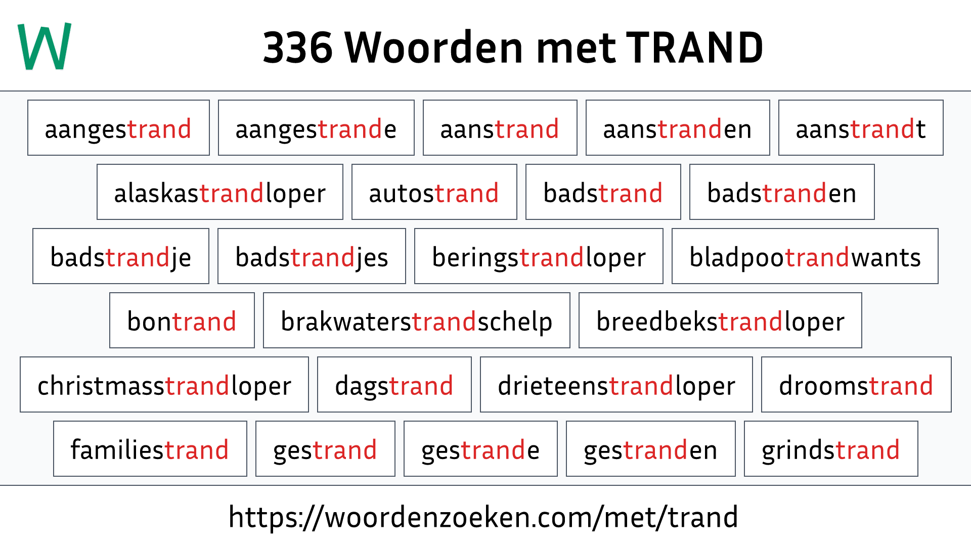 Woorden met TRAND