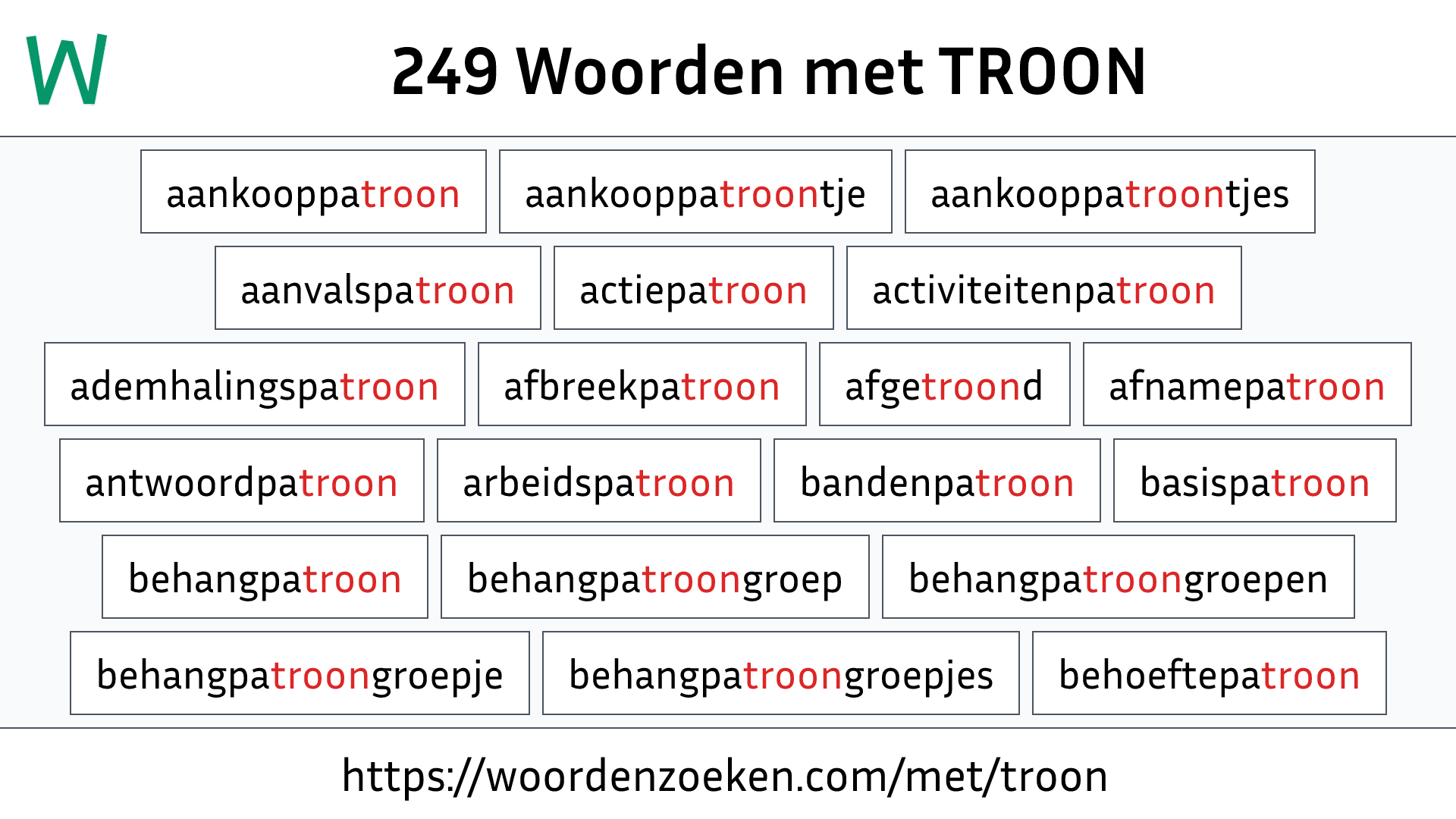 Woorden met TROON