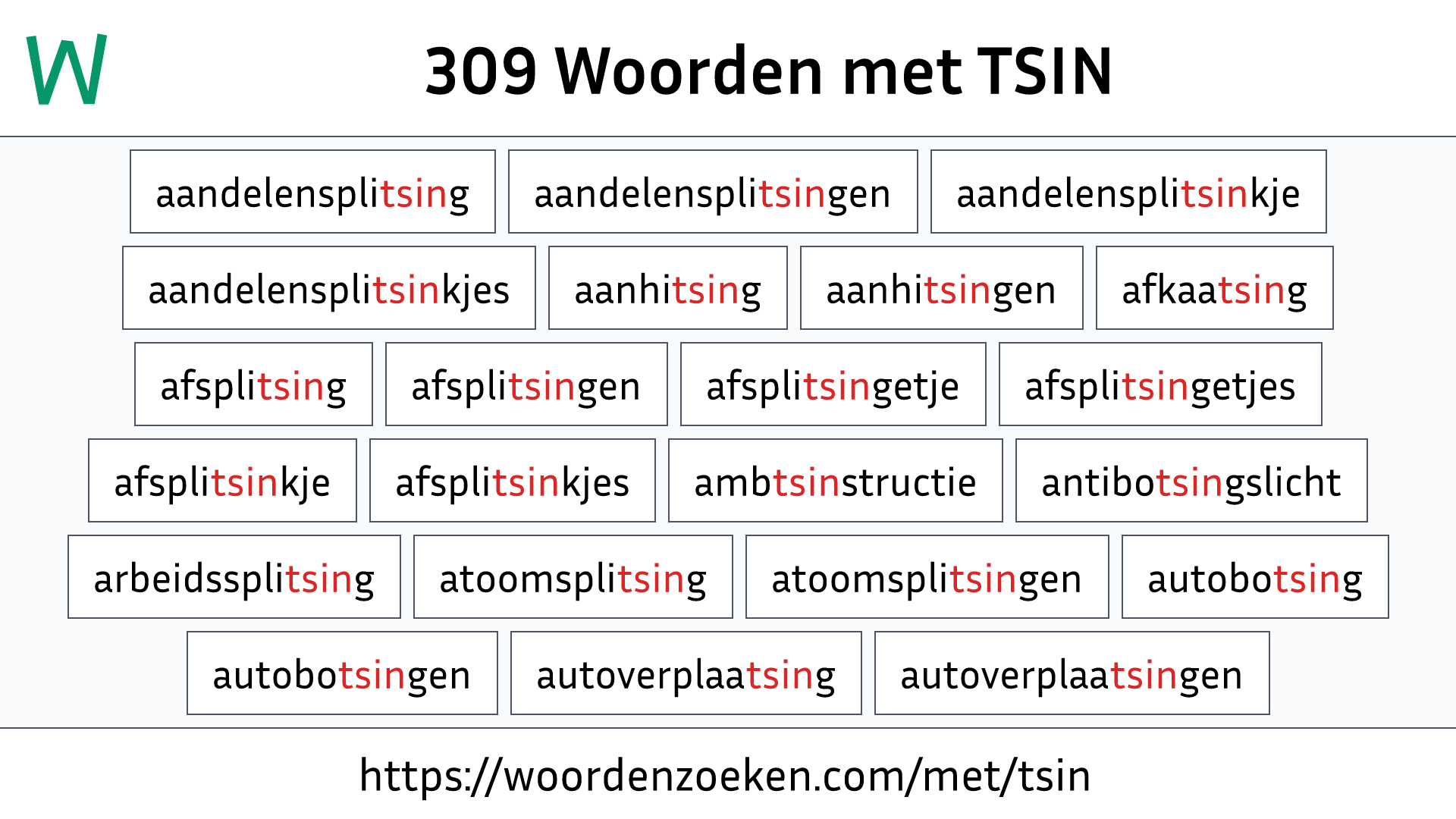 Woorden met TSIN