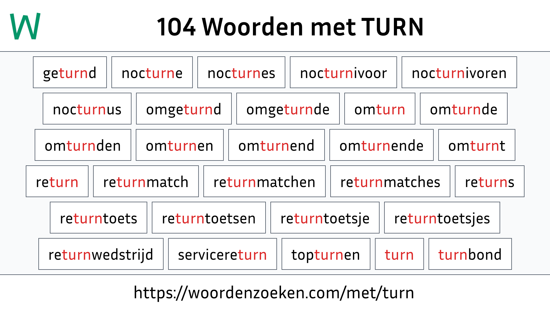 Woorden met TURN