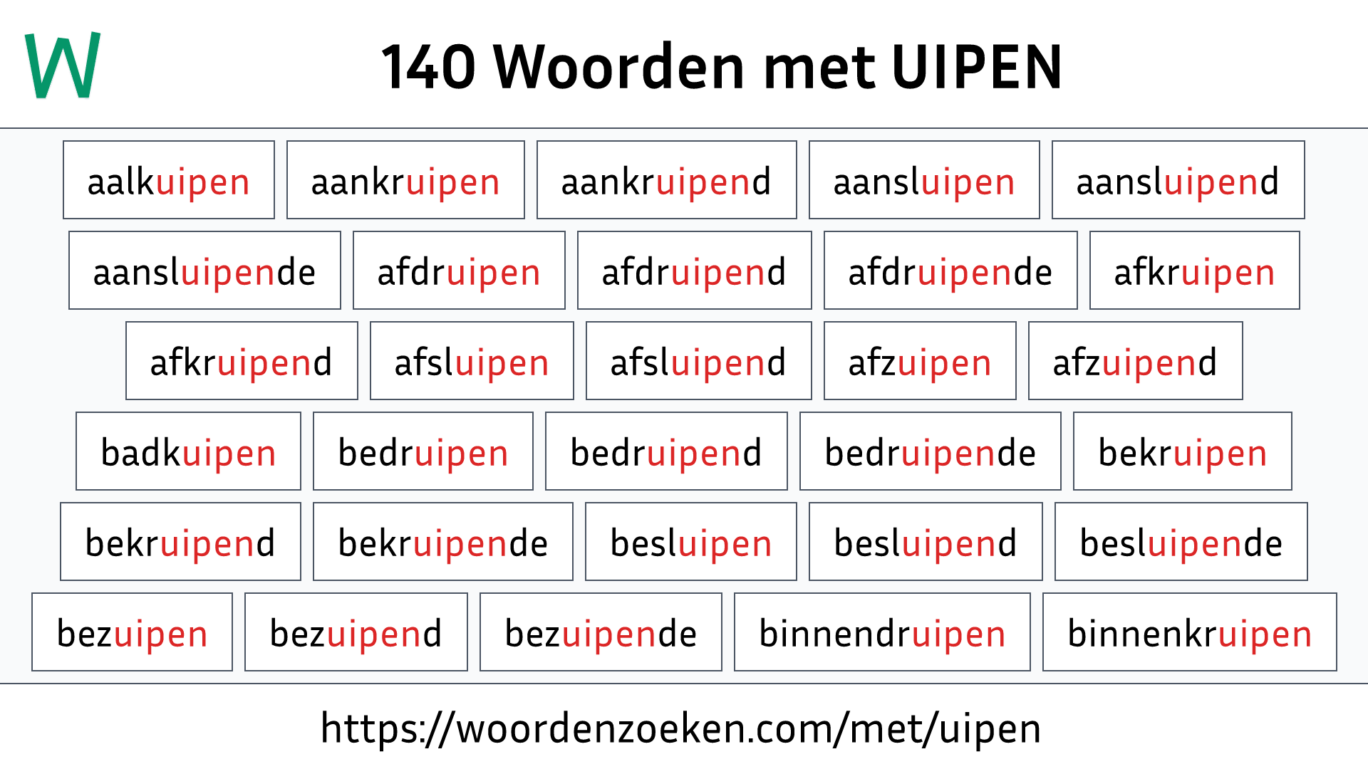 Woorden met UIPEN