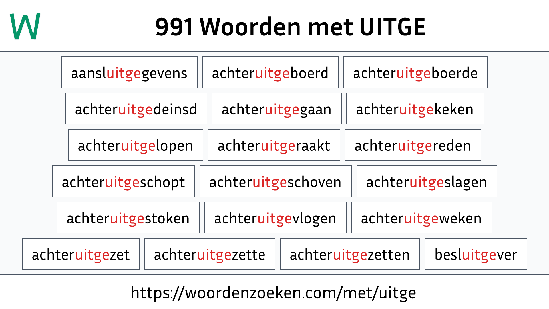 Woorden met UITGE