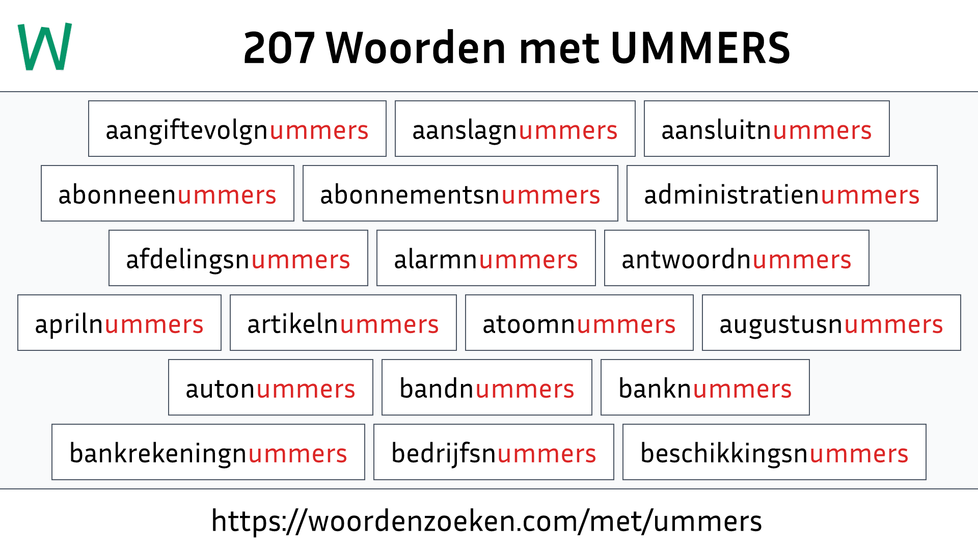 Woorden met UMMERS