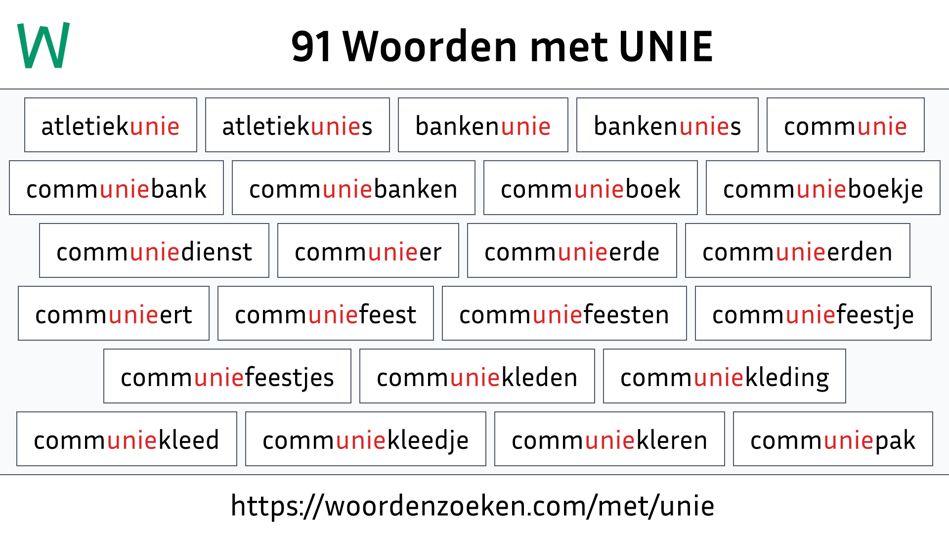 Woorden met UNIE