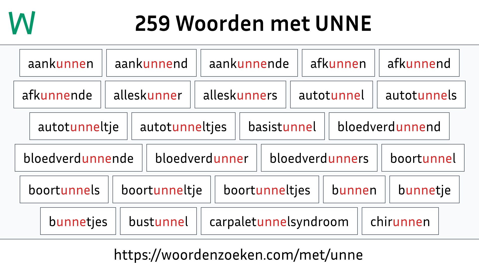 Woorden met UNNE