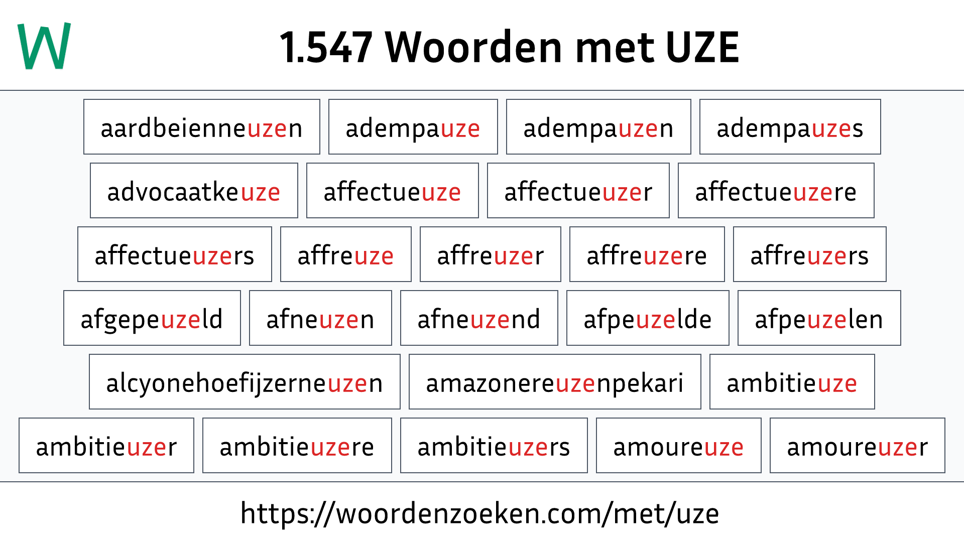 Woorden met UZE