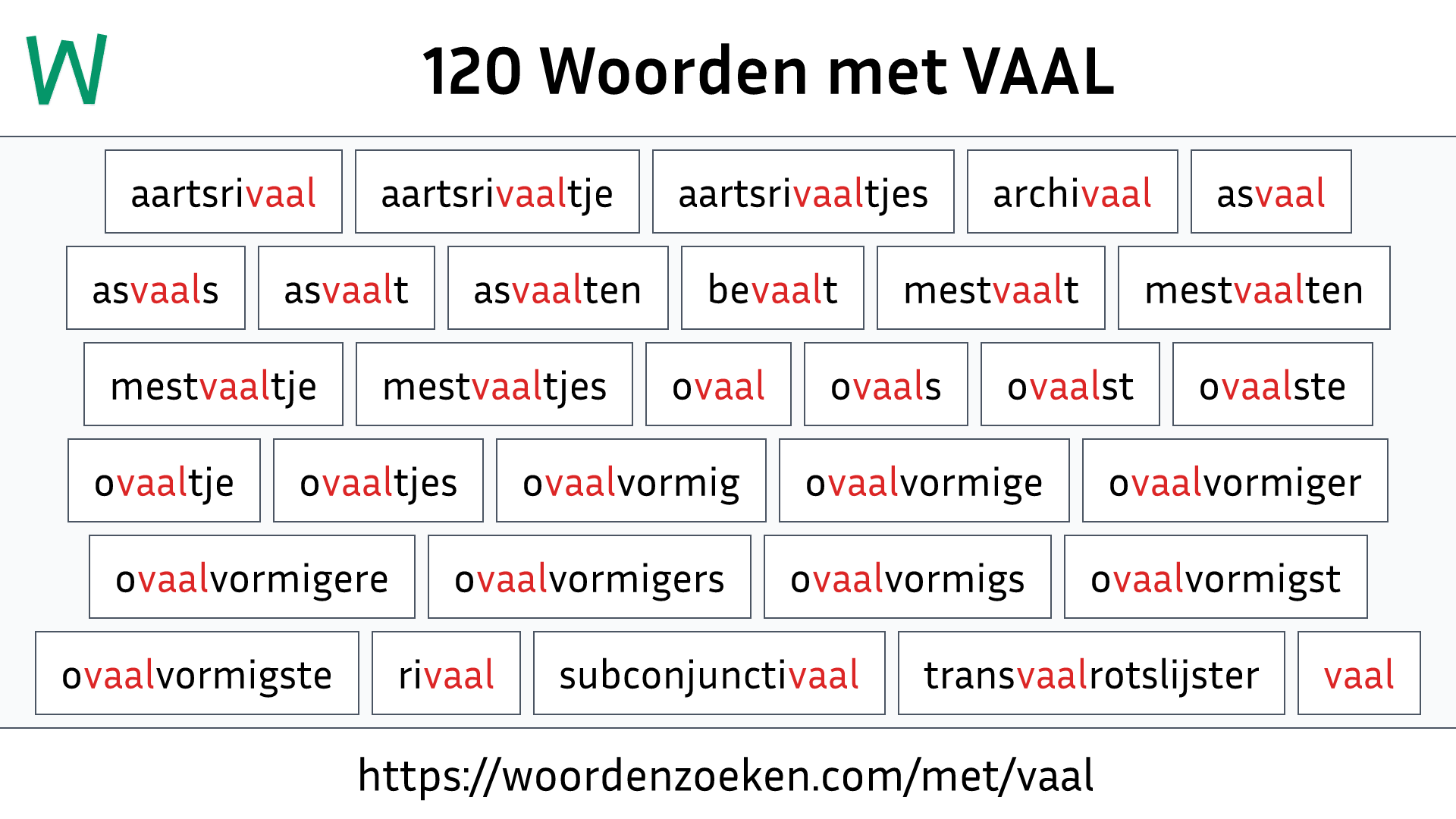 Woorden met VAAL