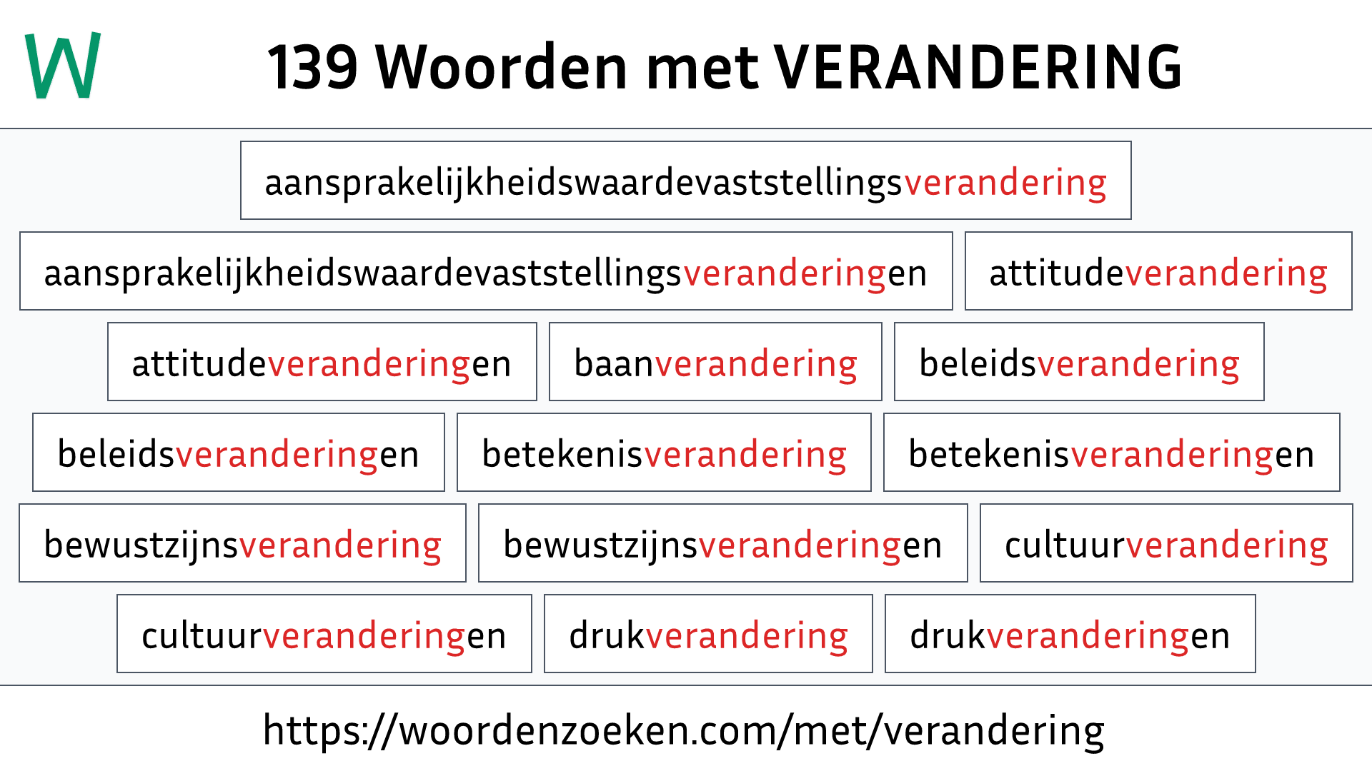 Woorden met VERANDERING