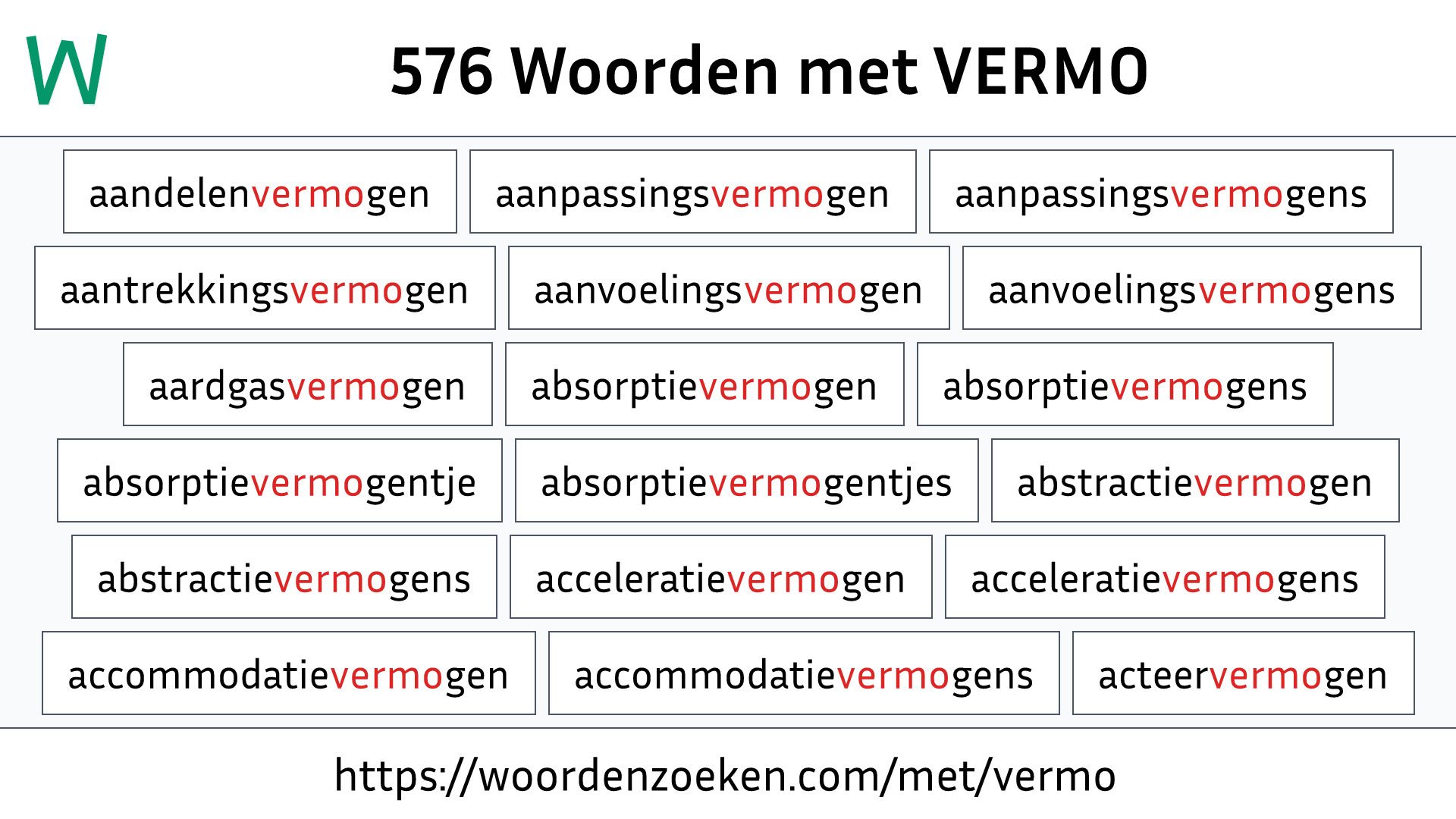 Woorden met VERMO