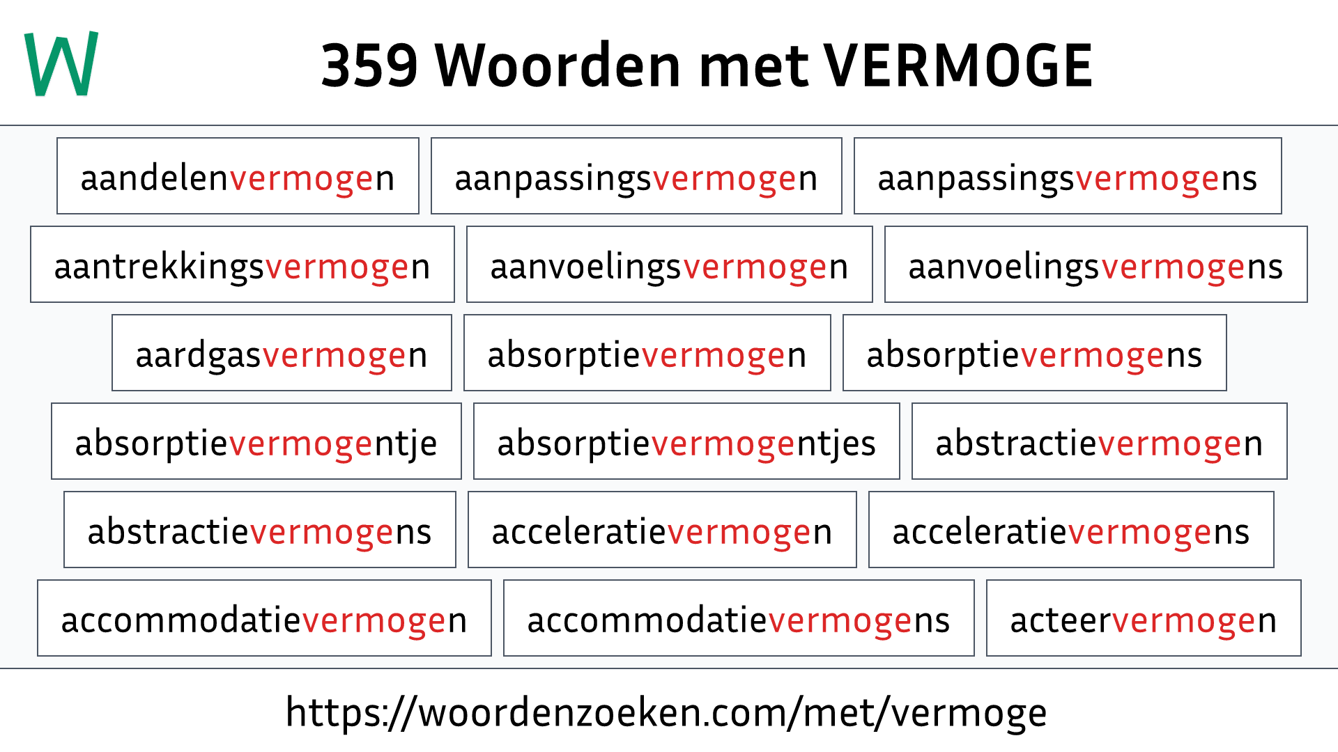 Woorden met VERMOGE