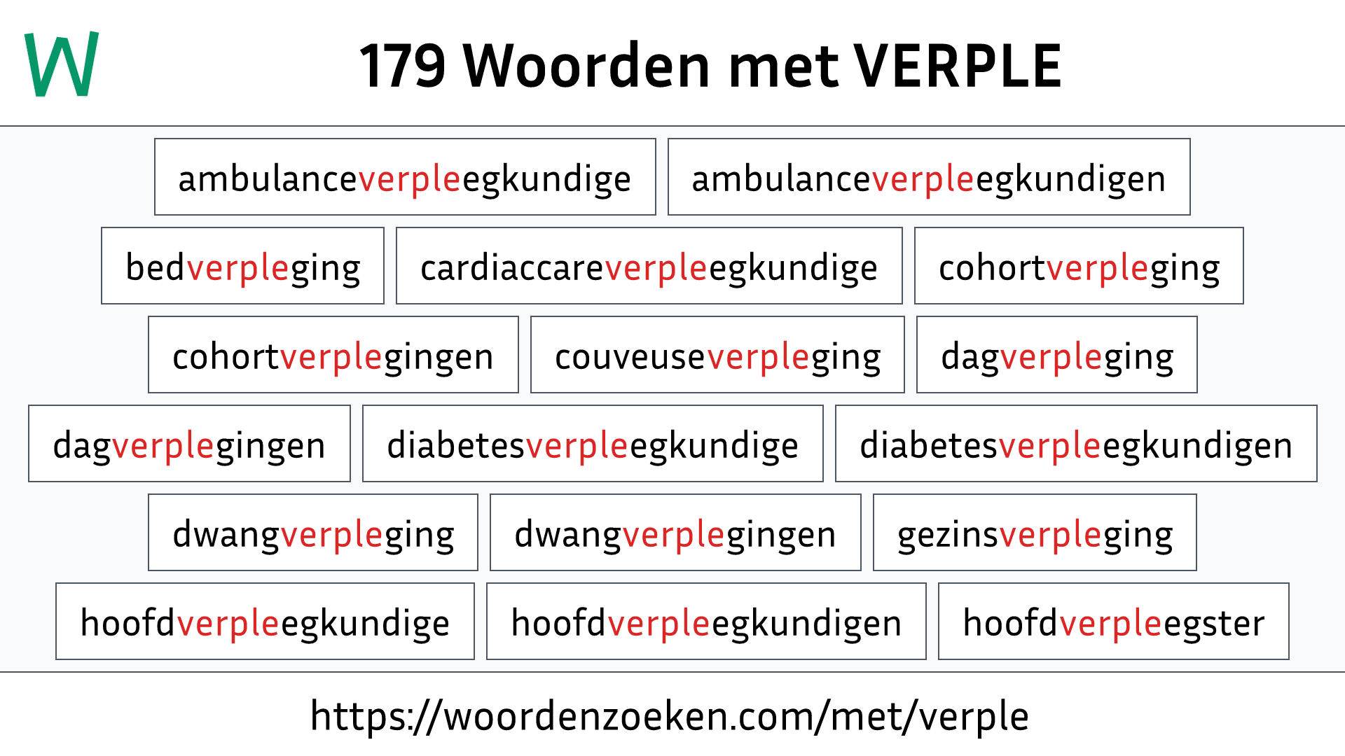 Woorden met VERPLE