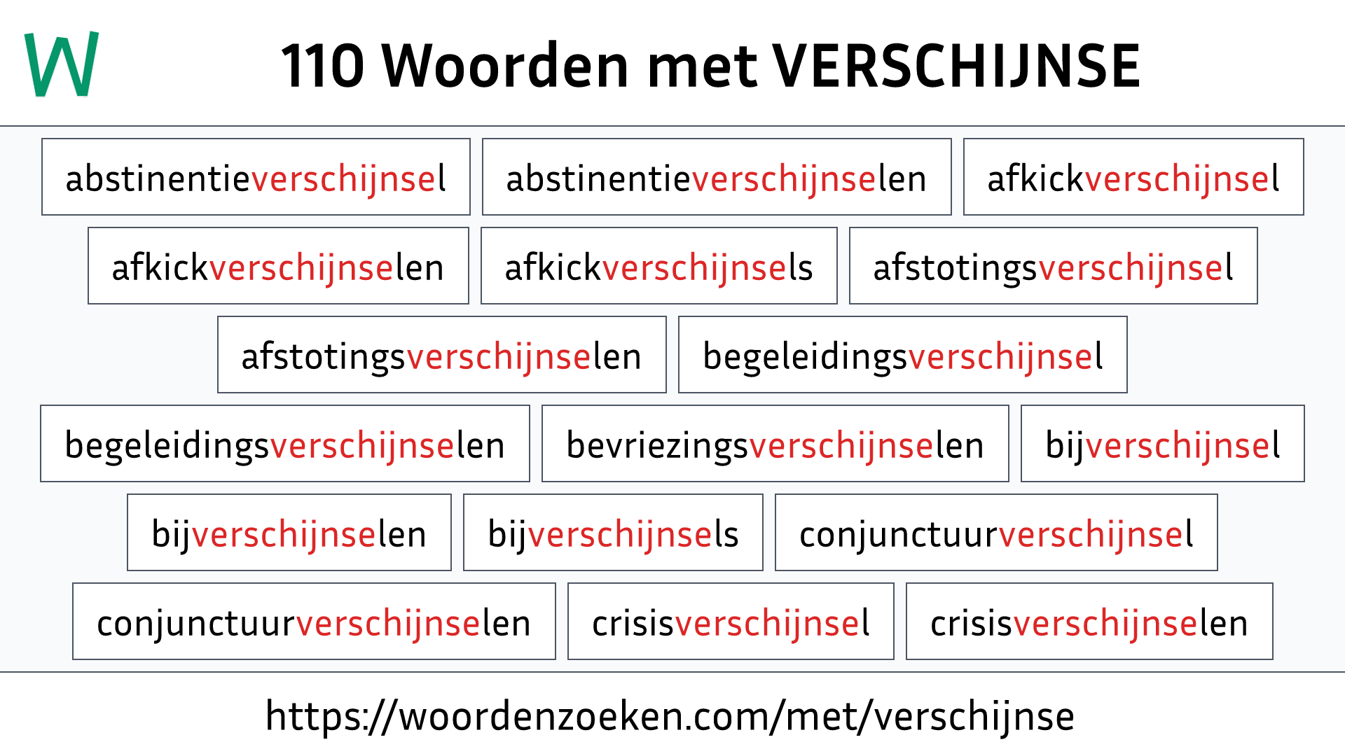 Woorden met VERSCHIJNSE