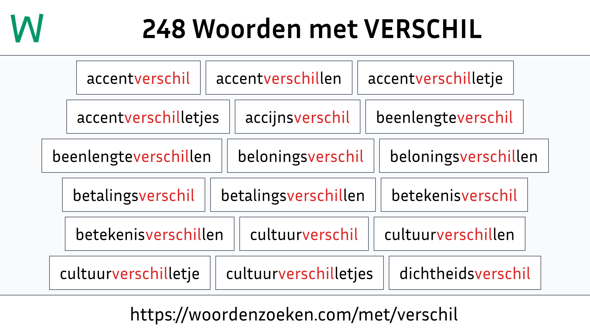 Woorden met VERSCHIL