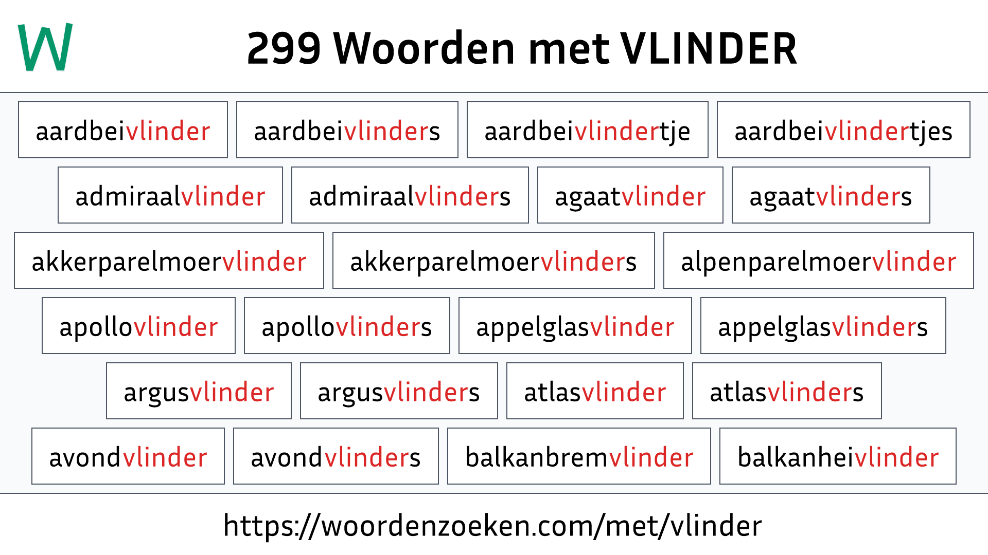 Woorden met VLINDER