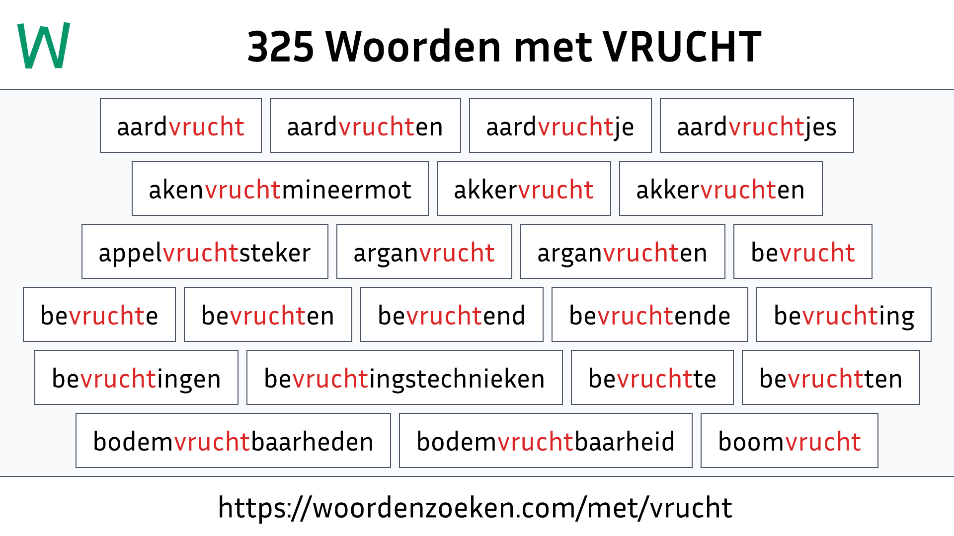 Woorden met VRUCHT