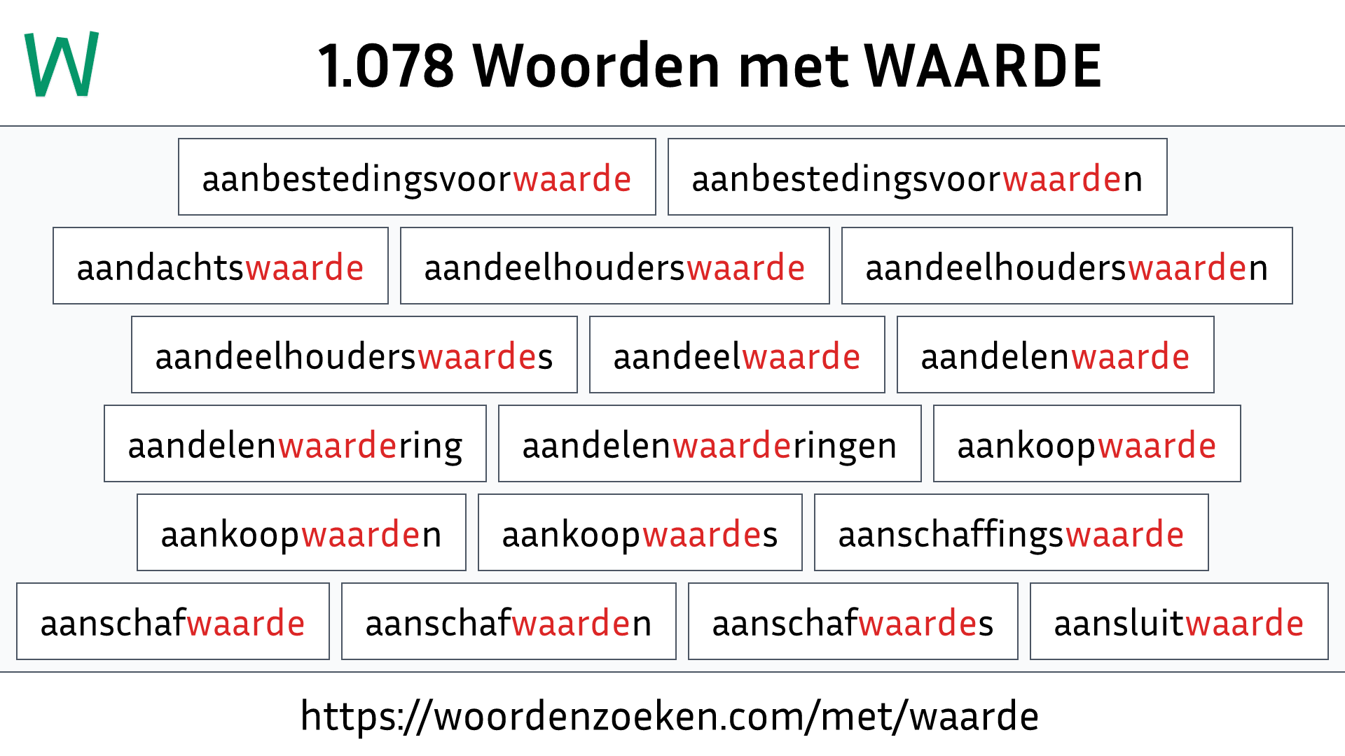 Woorden met WAARDE