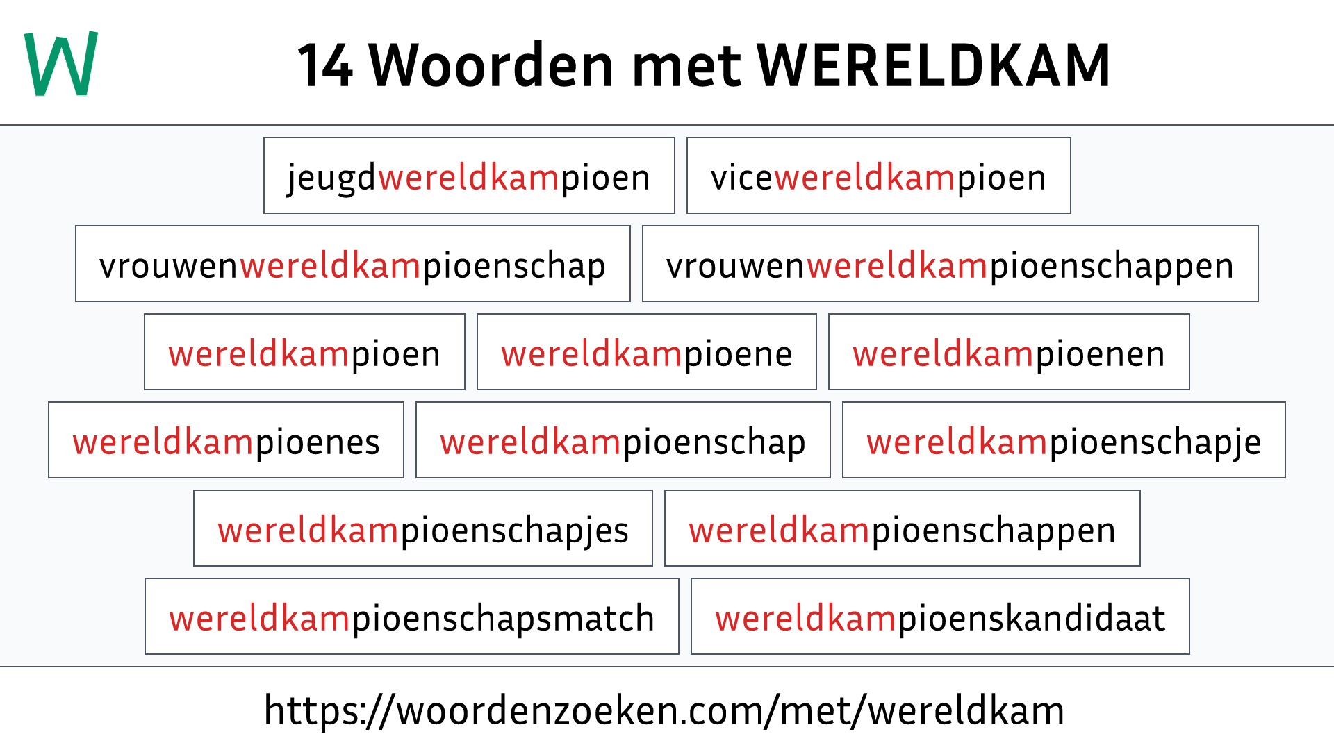 Woorden met WERELDKAM