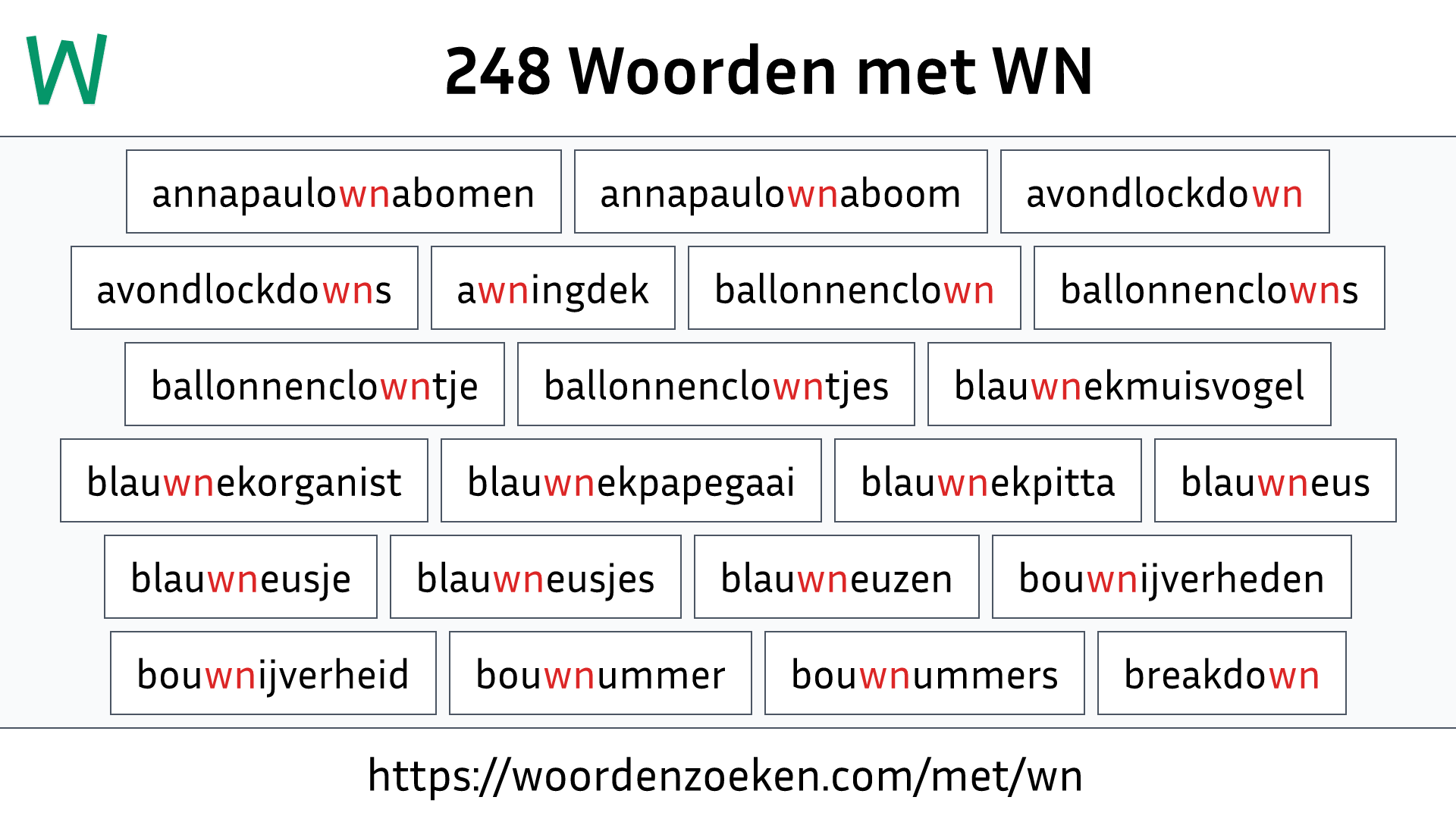Woorden met WN