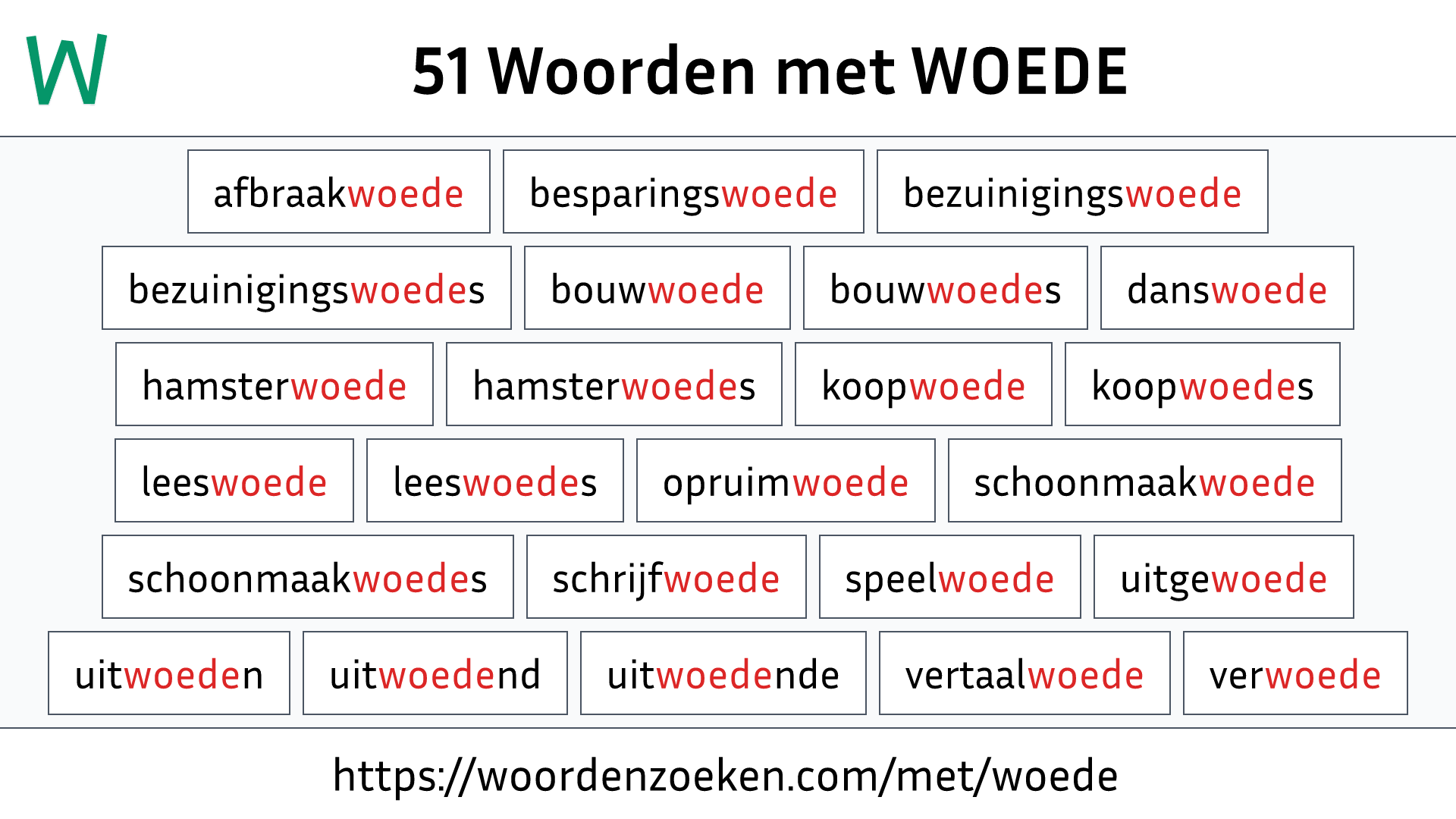 Woorden met WOEDE