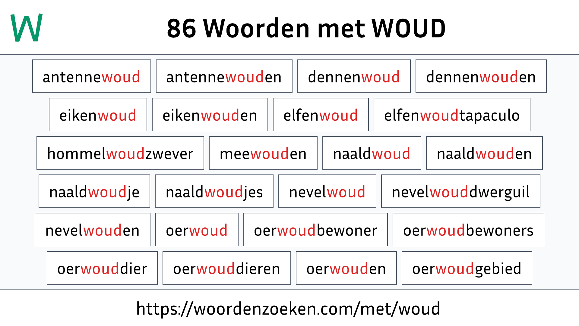 Woorden met WOUD