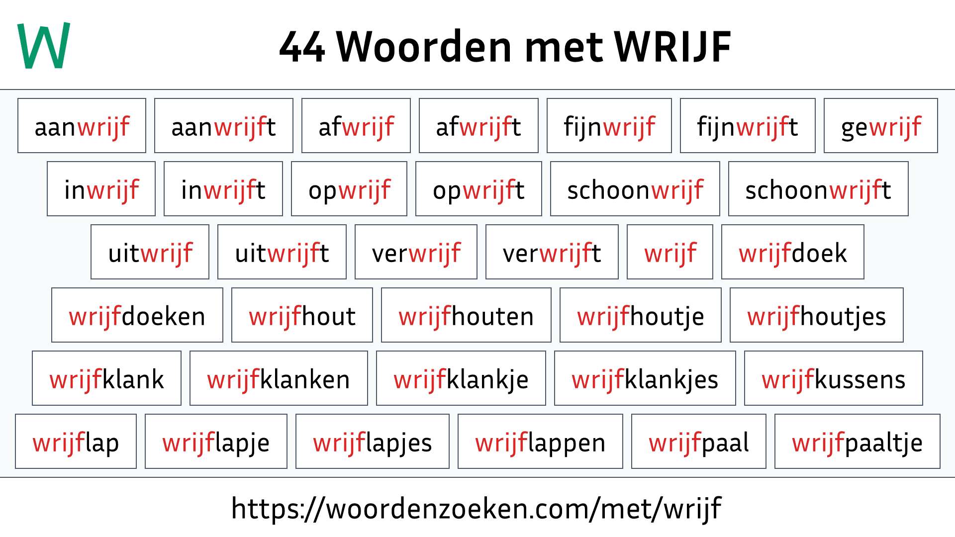 Woorden met WRIJF