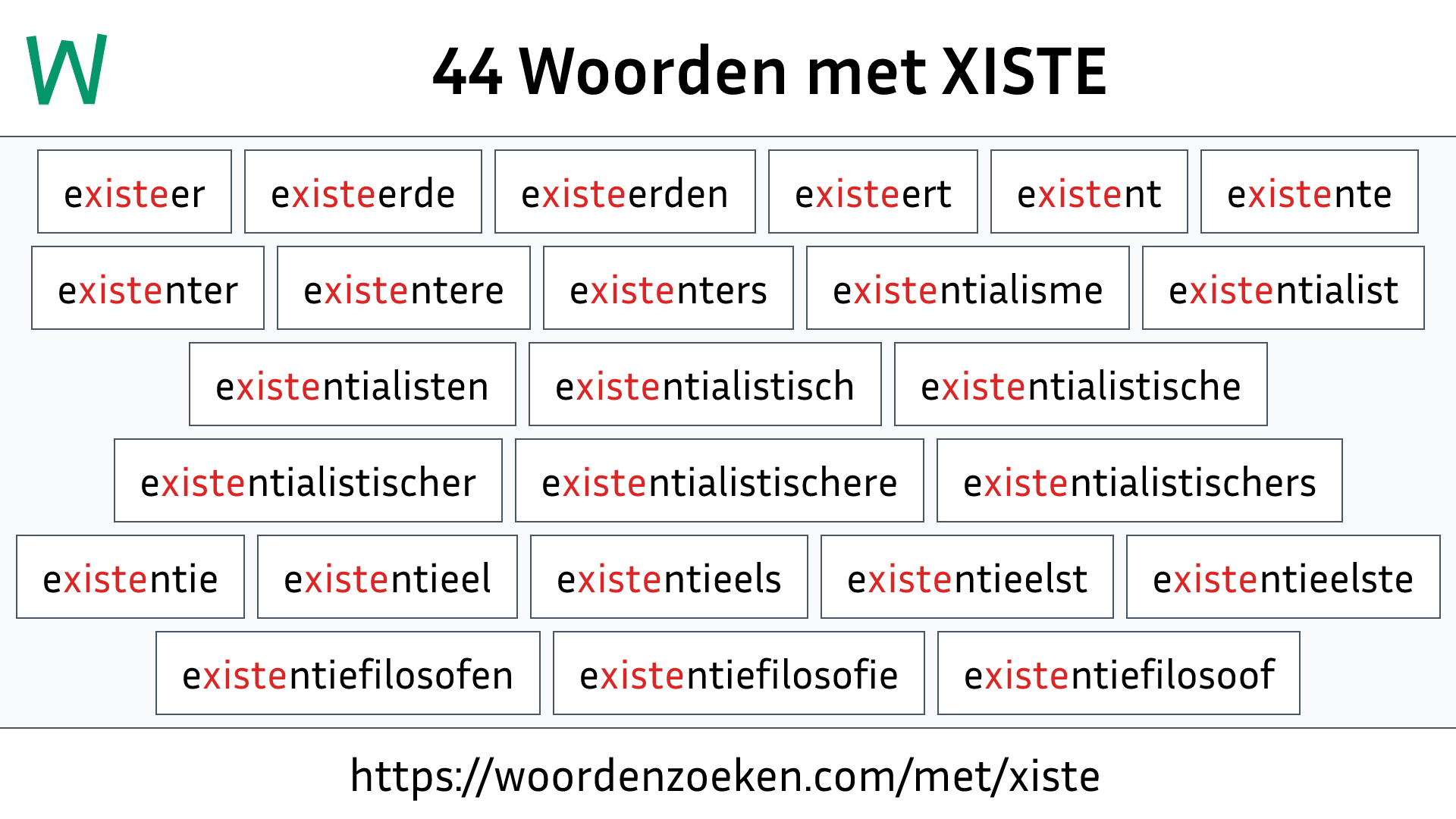 Woorden met XISTE
