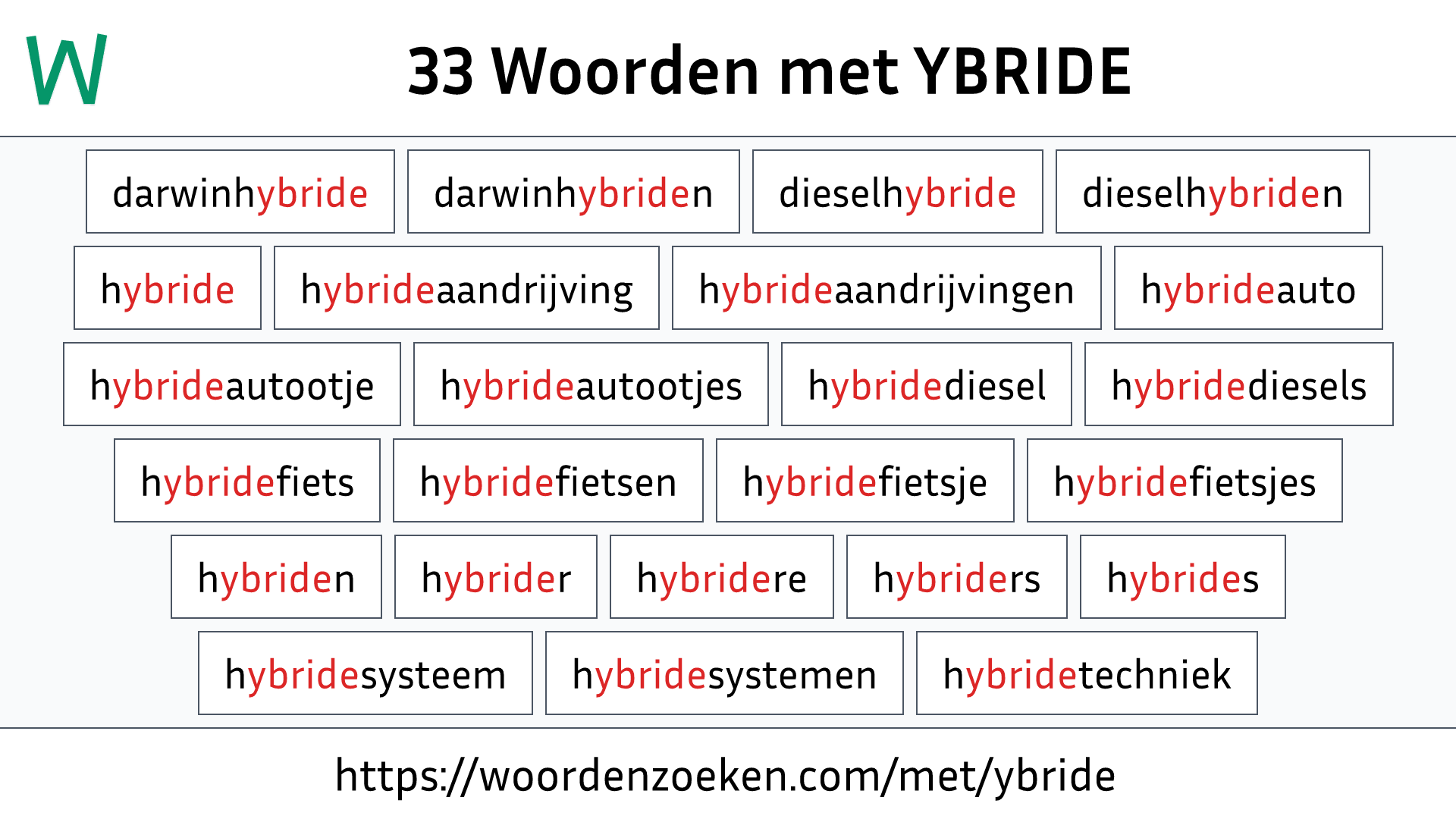 Woorden met YBRIDE