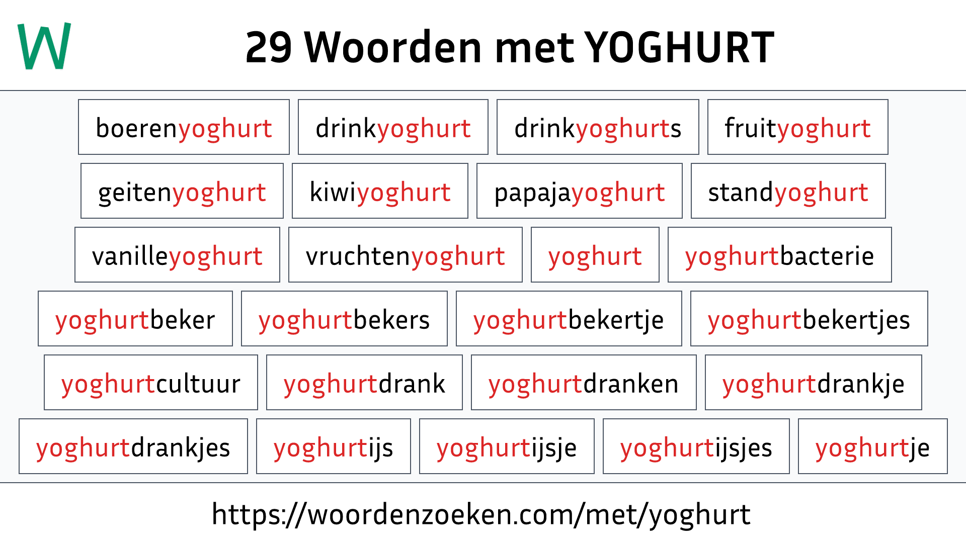 Woorden met YOGHURT