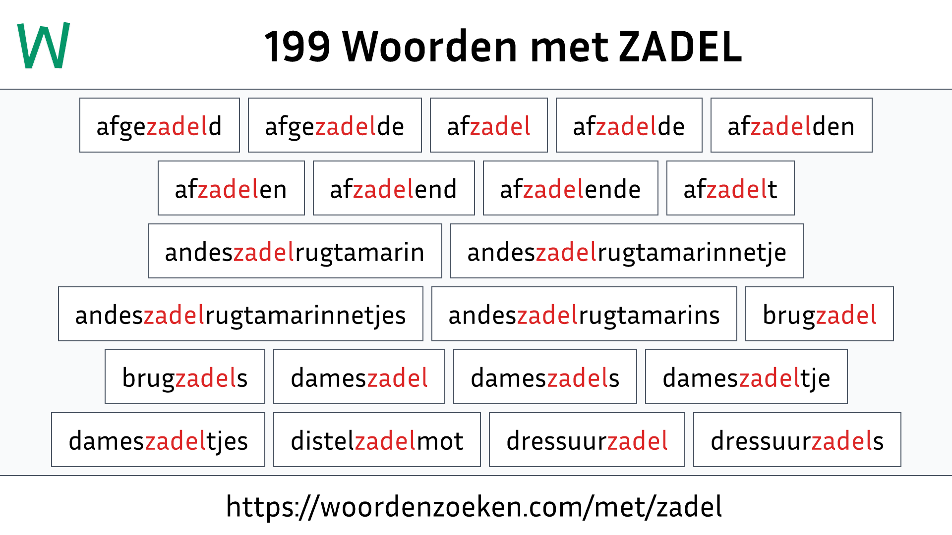 Woorden met ZADEL