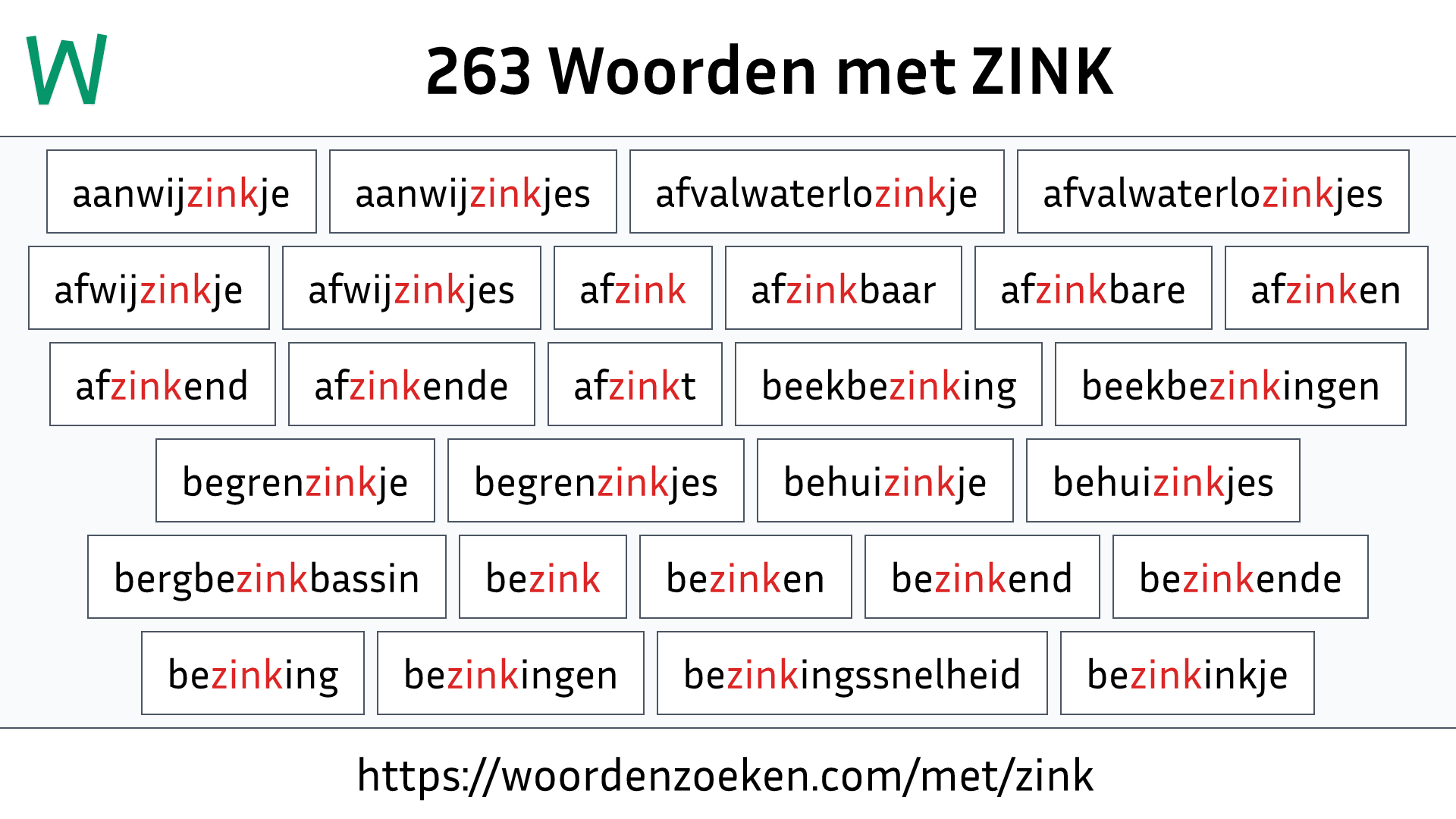 Woorden met ZINK