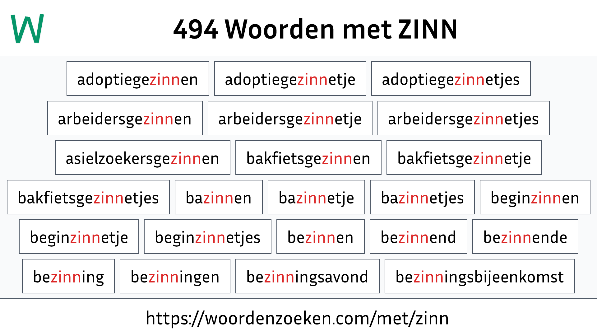 Woorden met ZINN