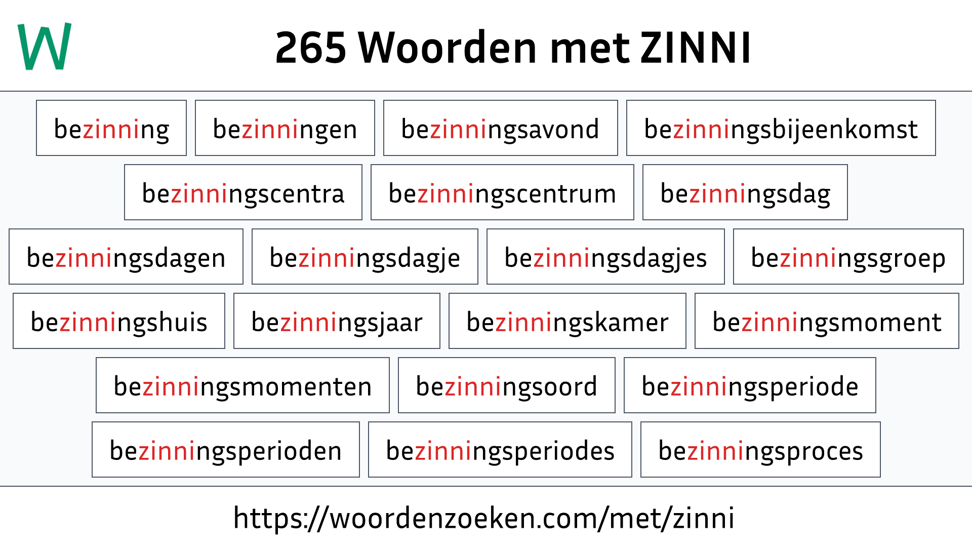 Woorden met ZINNI