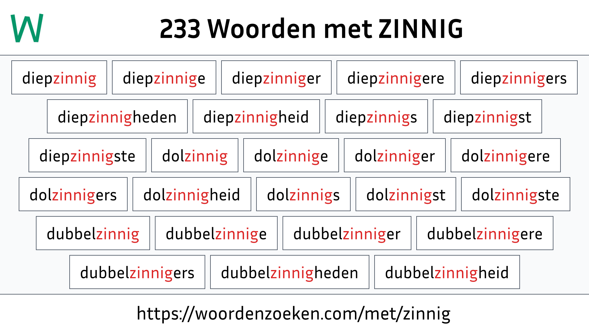 Woorden met ZINNIG