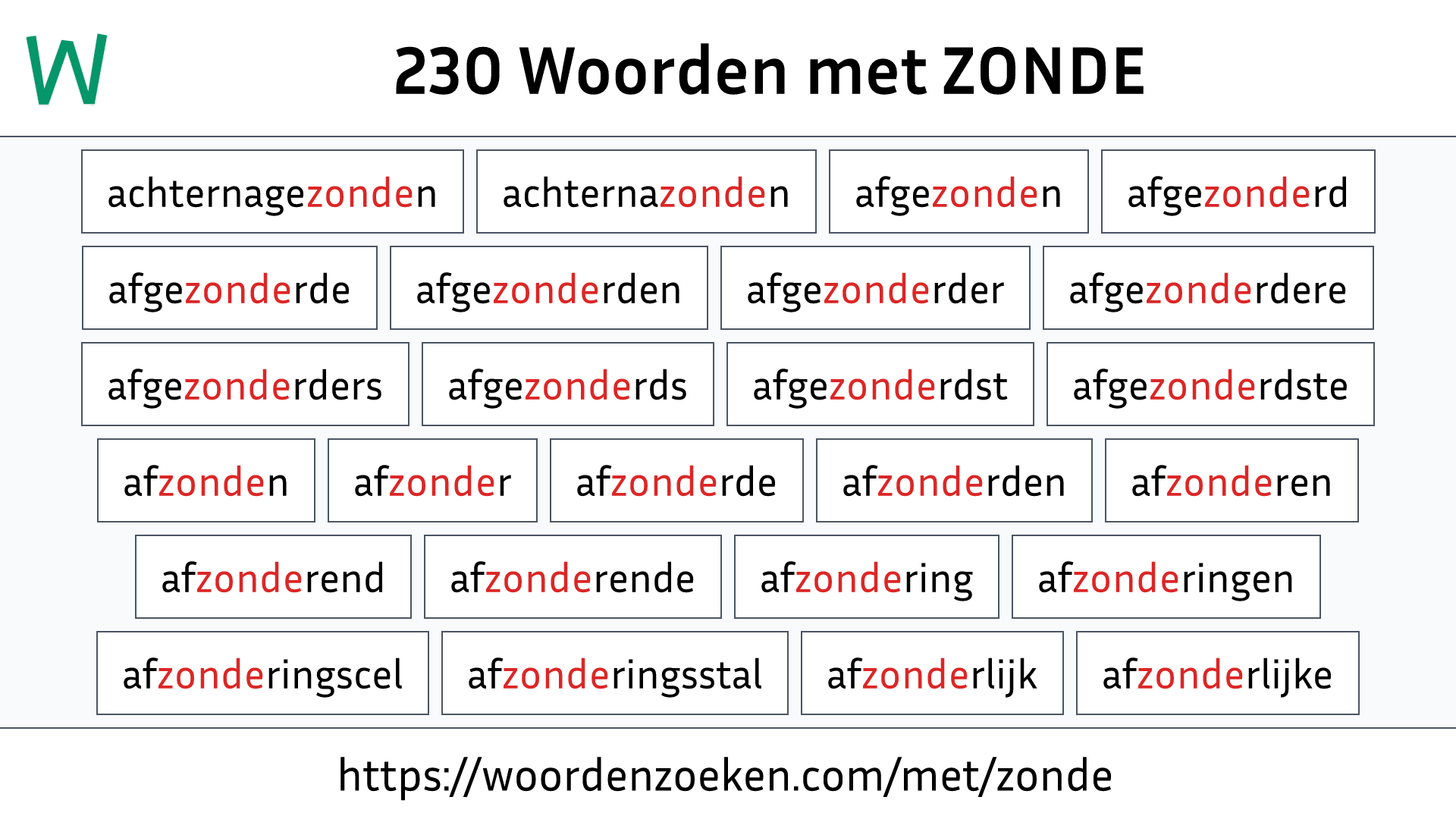 Woorden met ZONDE