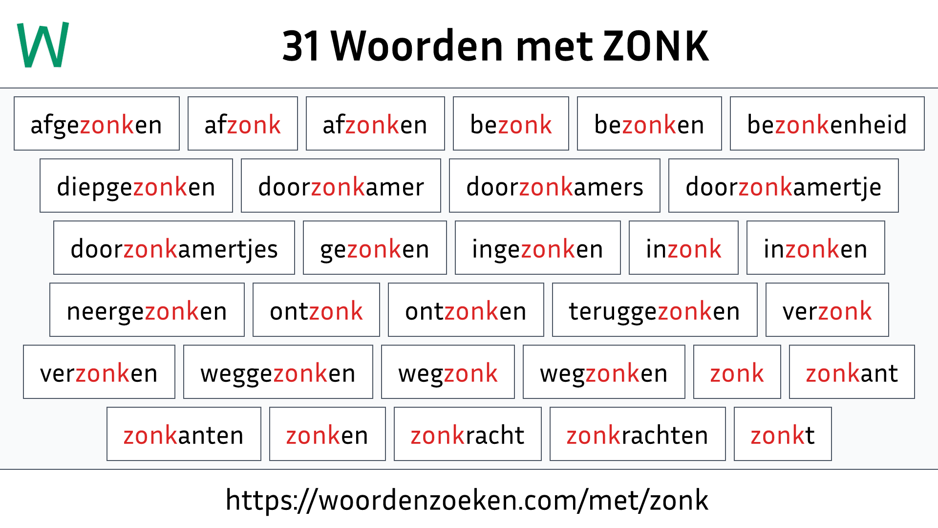 Woorden met ZONK