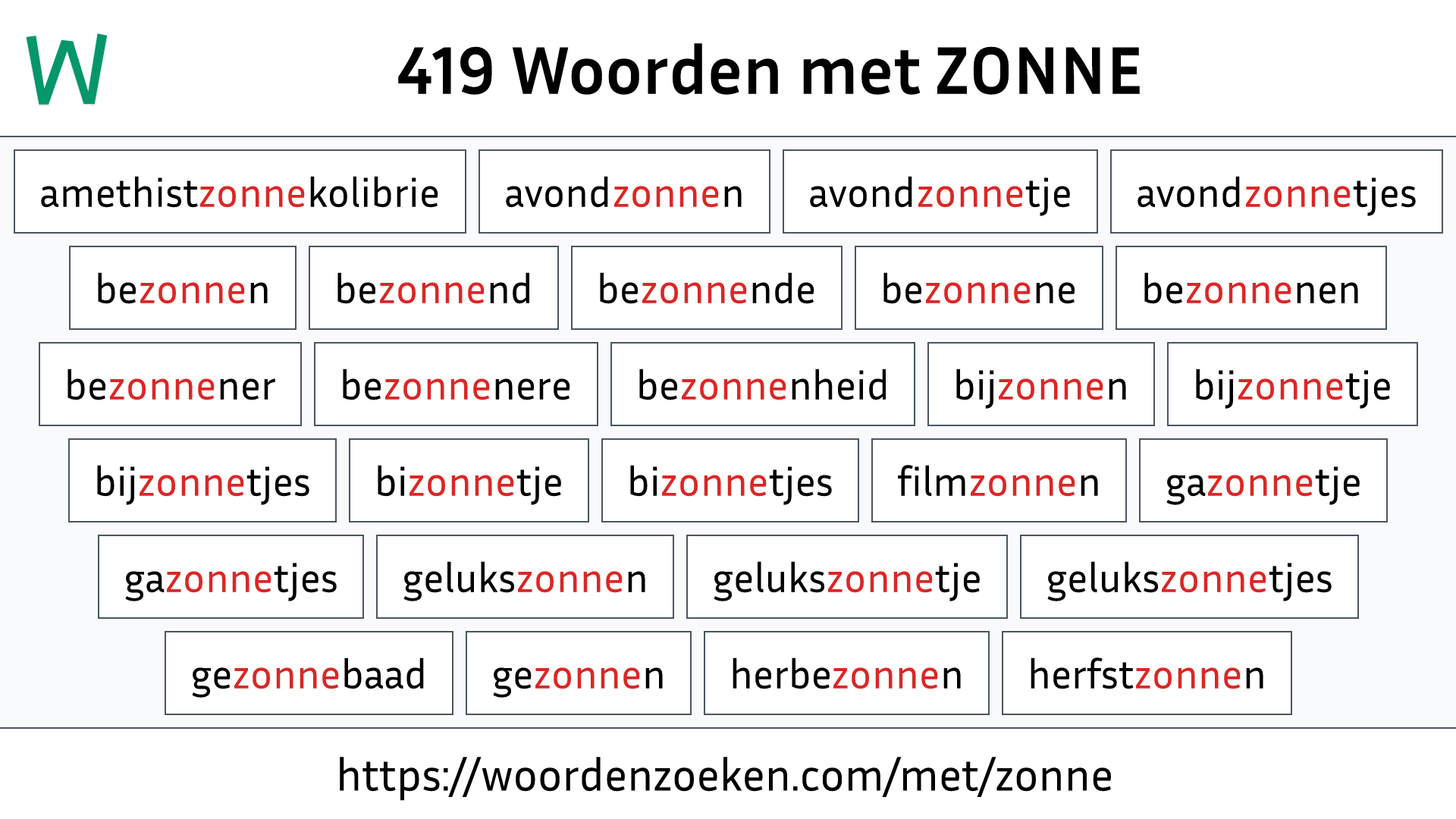 Woorden met ZONNE