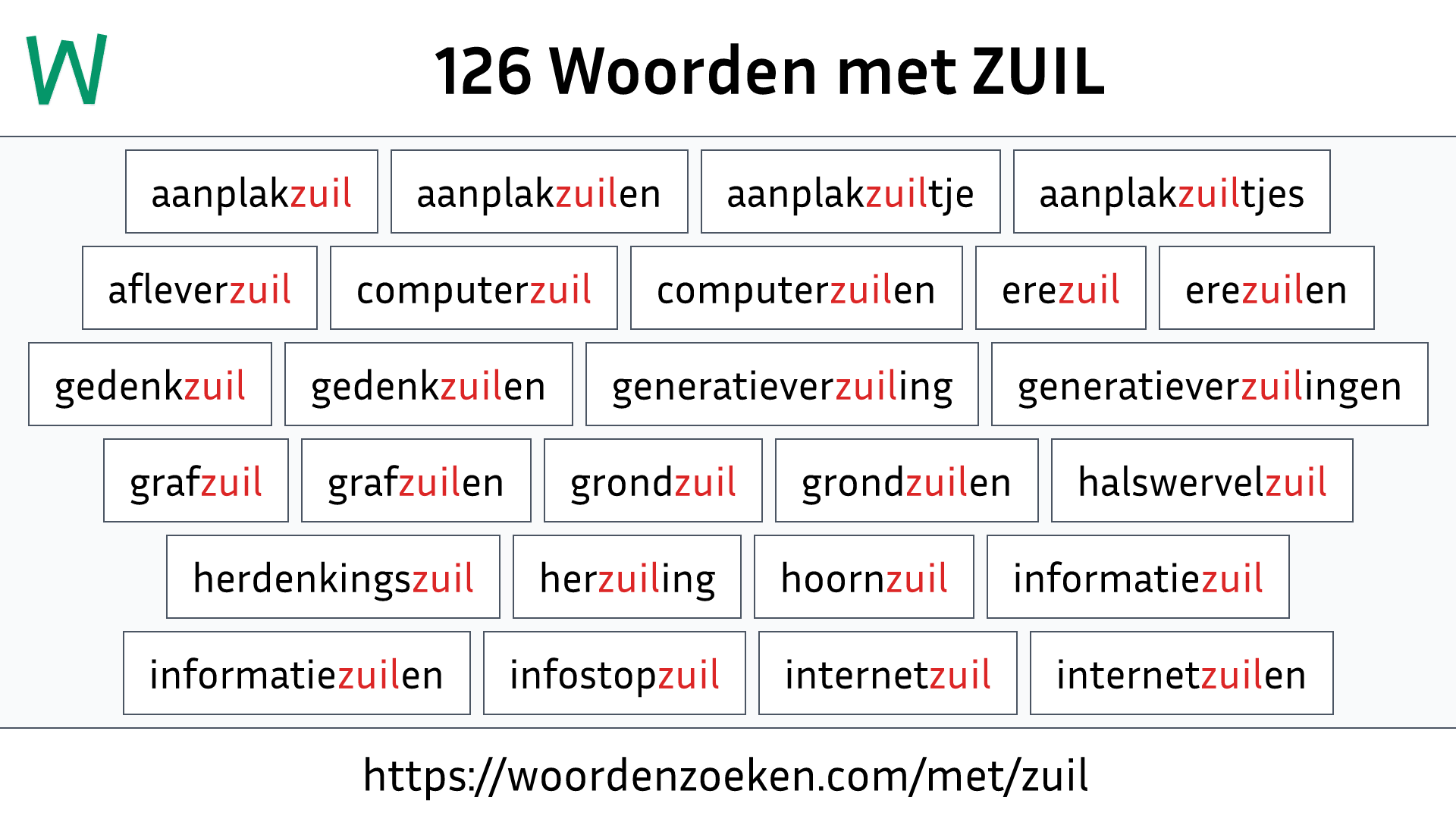 Woorden met ZUIL